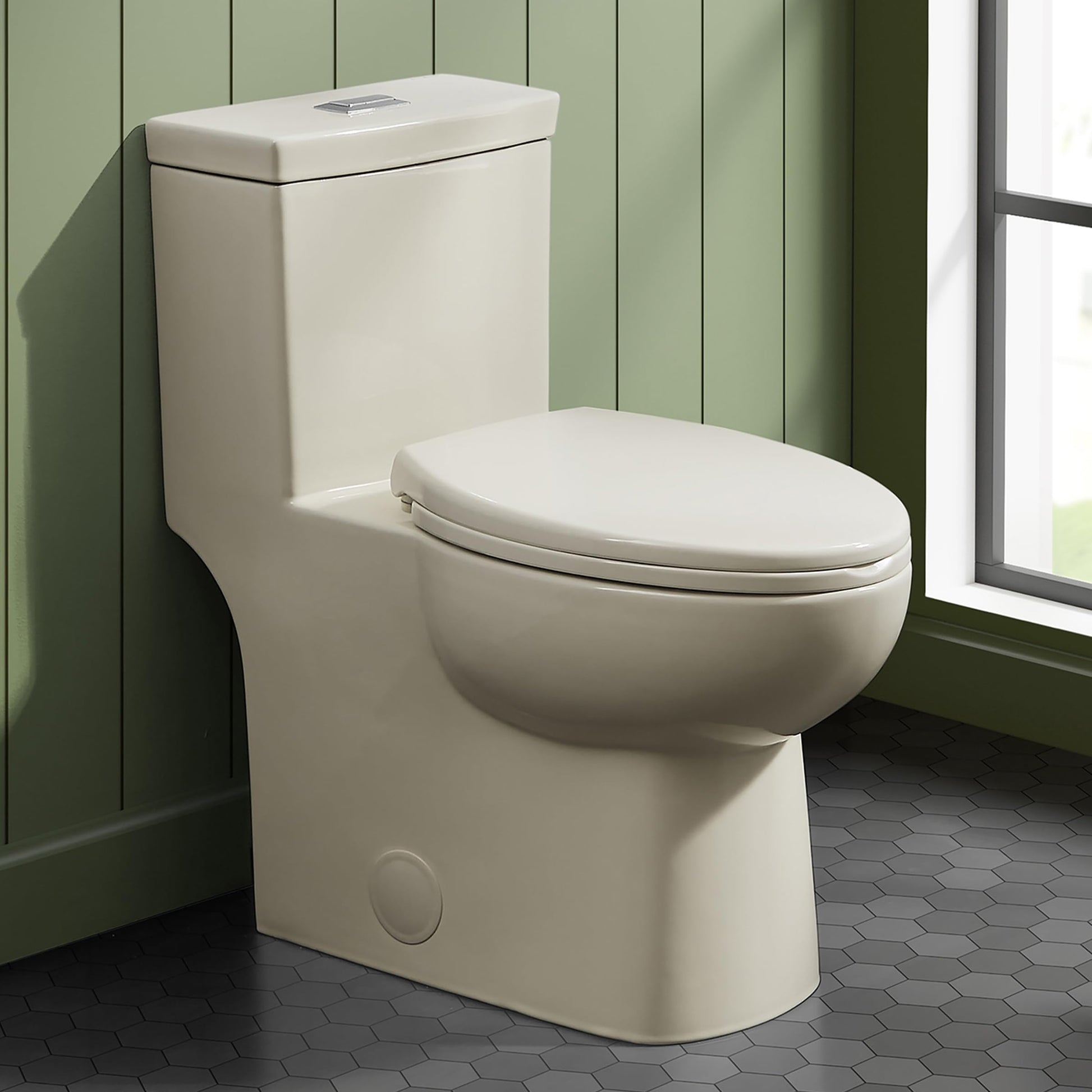 Swiss Madison SM-1T117 Classe One Piece Toilet, Modern Toilets For Bathrooms, ADA Toilet, Elongated Dual Flush 0.8/1.28 gpf, in Bisque