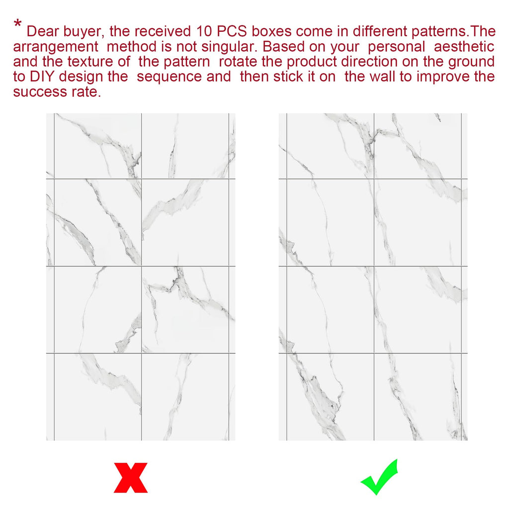 10pcs Marble Peel and Stick Waterproof Wall Panels,Heat-Resistant Backsplash Tile, 23.6"x11.8" PVC Foam Wall Sticker for Kitchen,Living Rooms,Bedrooms TV Walls,Grey White (Not Real Tile 19.4 Sq. Ft.)