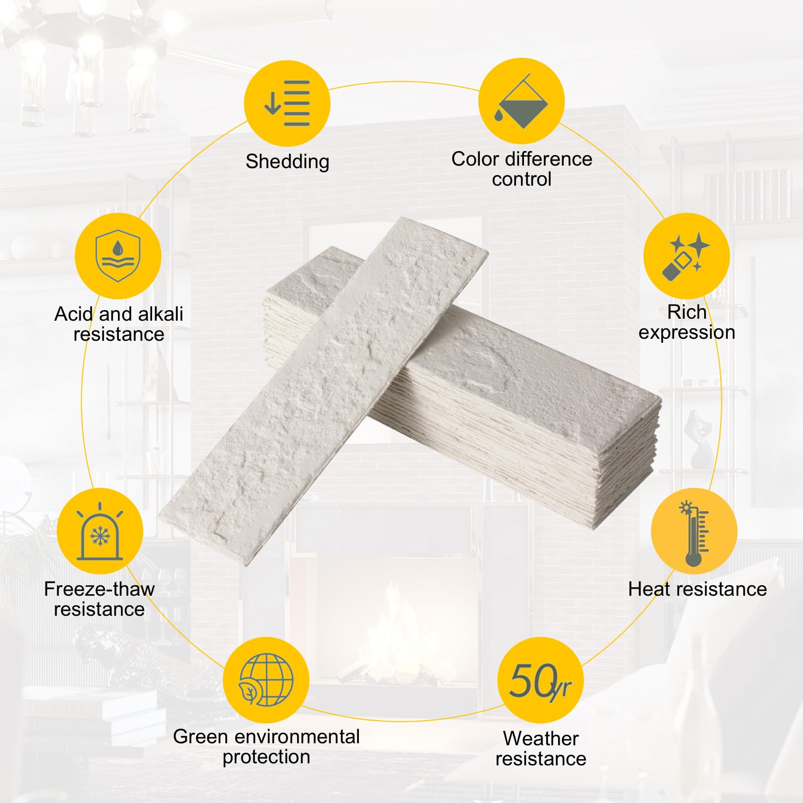 Zoeteoz 17 Pcs Faux Thin Brick Tiles Veneers, 2.38 Sq.Ft, Realistic Brick Texture and Lightweight, Indoor Outdoor Decorative Wall Brick for House Facade, Garage, Chimney, Parterre Wall (Eco-White)