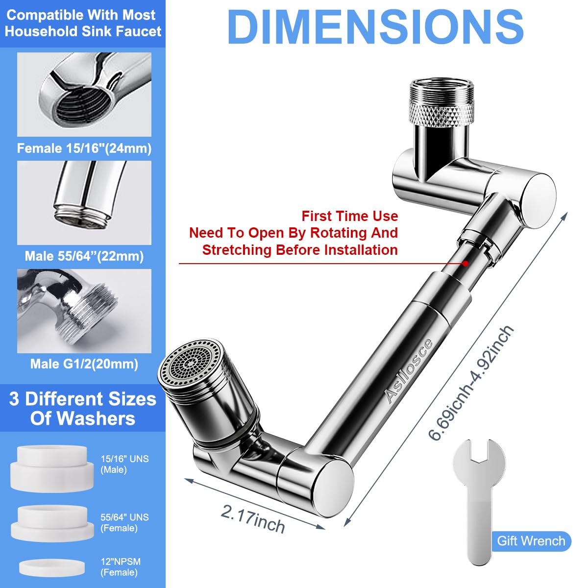 1440° swivel faucet extender, sink faucet aerator extender, swivel extendable filter, with 2 modes splash guard multi-functional universal mechanical arm suitable for kitchen/bathroom/toddlers