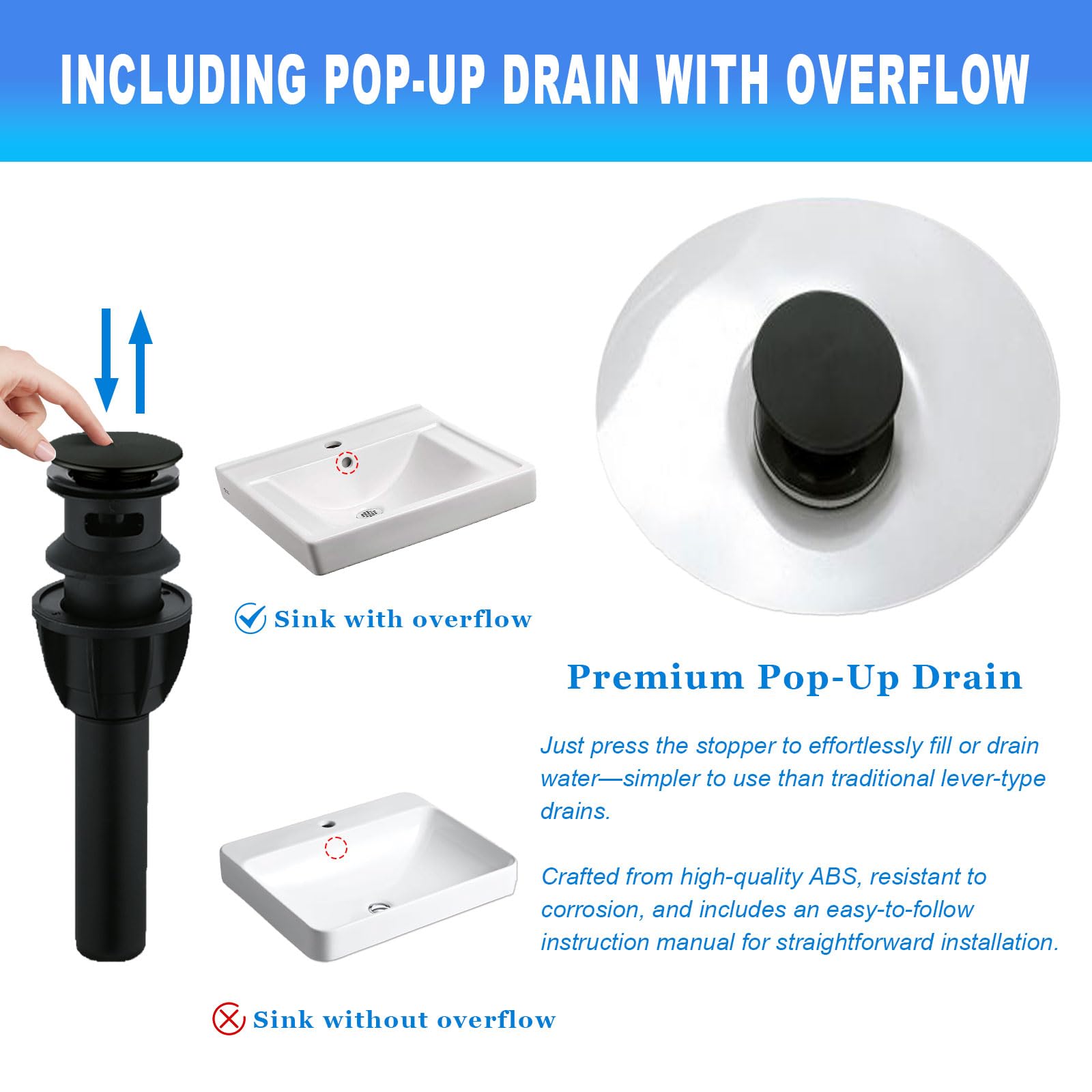 TRIPHIL Waterfall Bathroom Faucets with 3 Mode Pull Down Sprayer,Single Handle Modern Bath Sink Faucet with Pop Up Drain and Deck Plate,Matte Black 1 Hole RV, Bar,Restroom,Lavatory,Vanity Tap