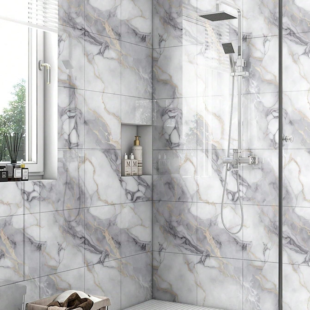 Chejiaye 10pcs Marble Peel and Stick Backsplash Waterproof Washroom Wall Panels, Peel and Stick Tile, PVC Wall Panels for Kitchen,Bathroom,Living Room,Colorful (Not Real Tile,11.8" x 11.8")