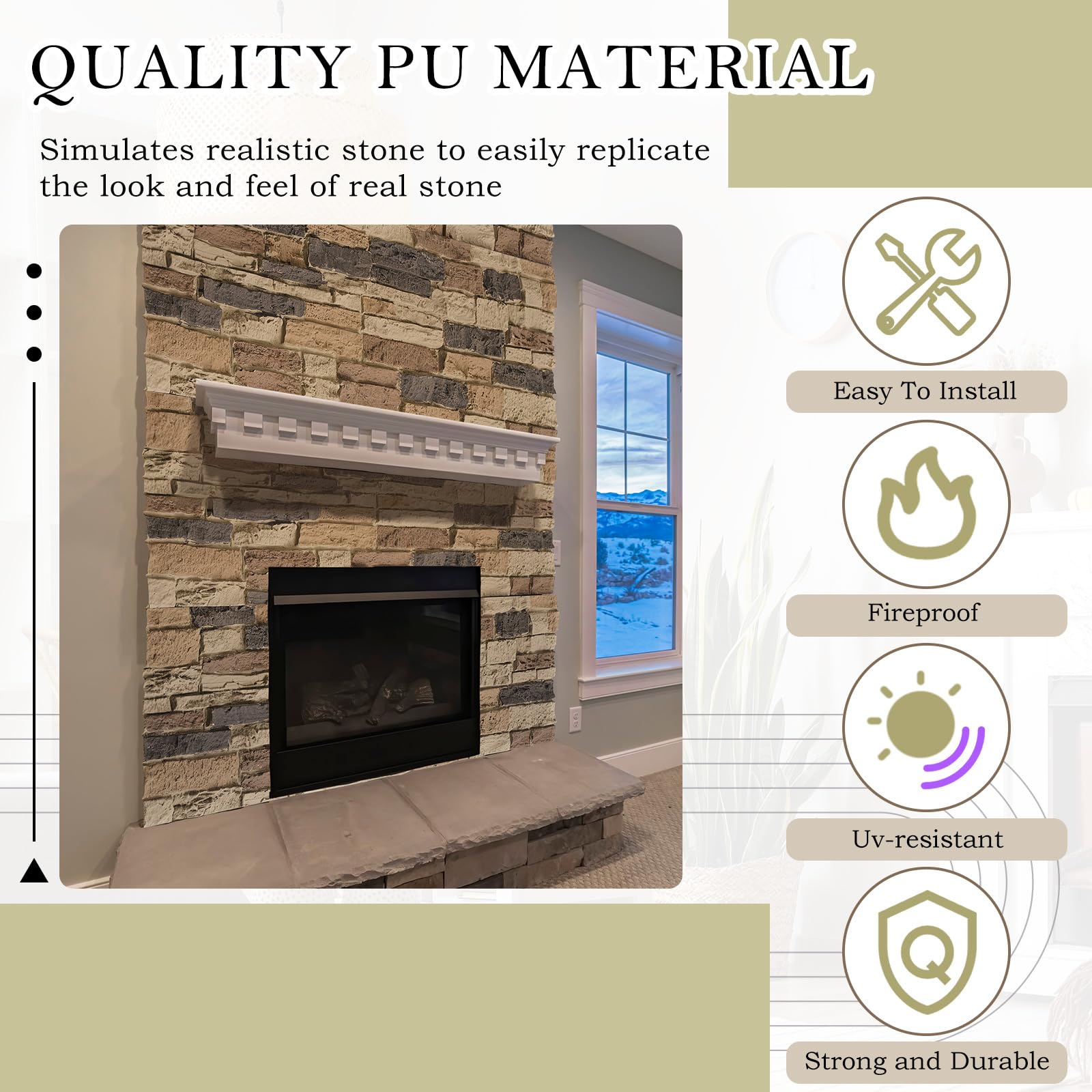 Maasechs 2 Pack Faux Stone Wall Covering Panels 45.6''L x 23.6''H x 0.98''D for Interior Exterior Decor Stone Siding Panels Artificial 3D Veneer for Outdoor Home Improvement Projects (Light Brown)