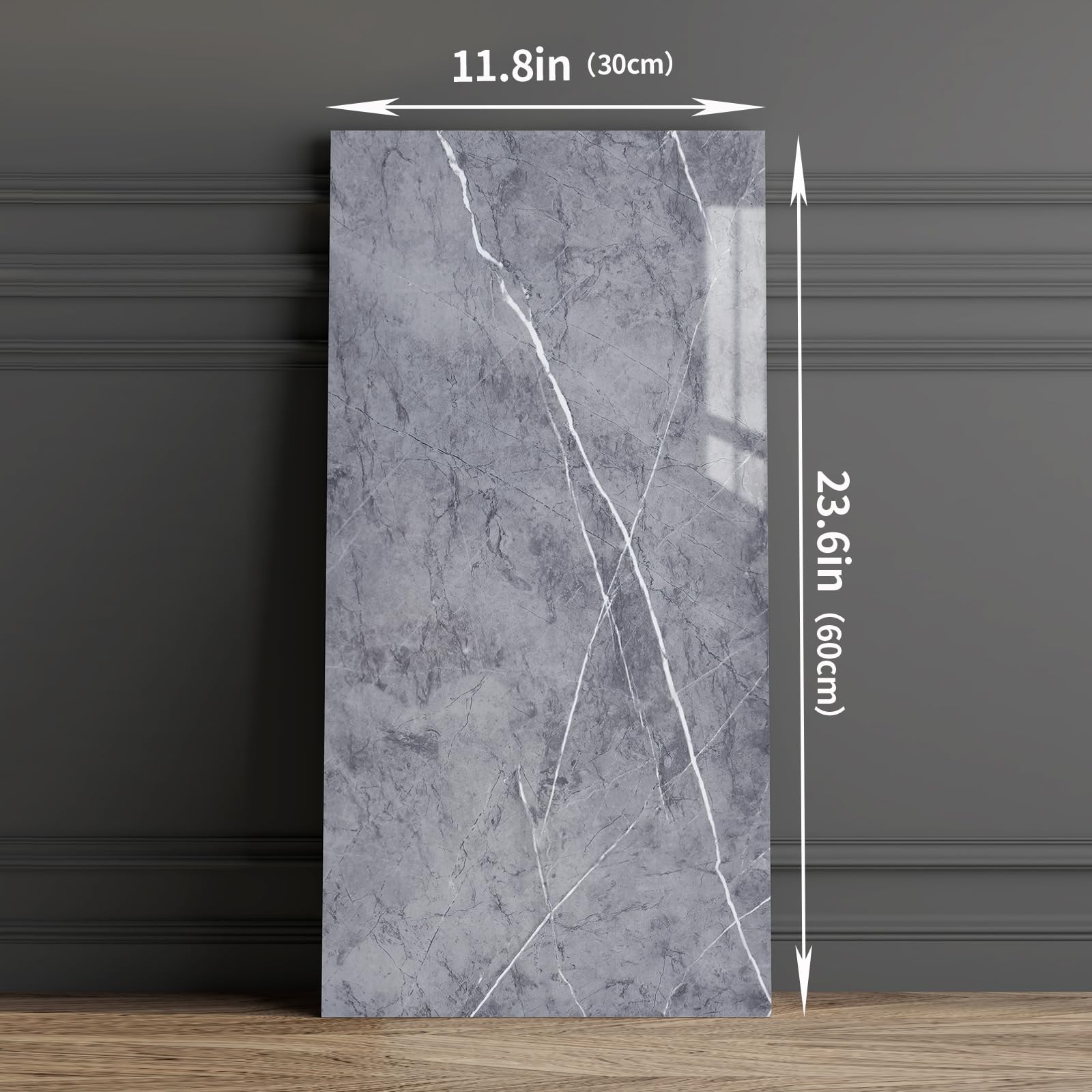 Haimin Wall Panels Peel and Stick 10 Pieces 23.6x11.8in (19.4 Sq. Ft. Coverage) Lightweight Backsplash Marble Look Tile (not Real Marble) Ideal for Kitchen Bathrooms Living Rooms Bedrooms (Gray-YSH)
