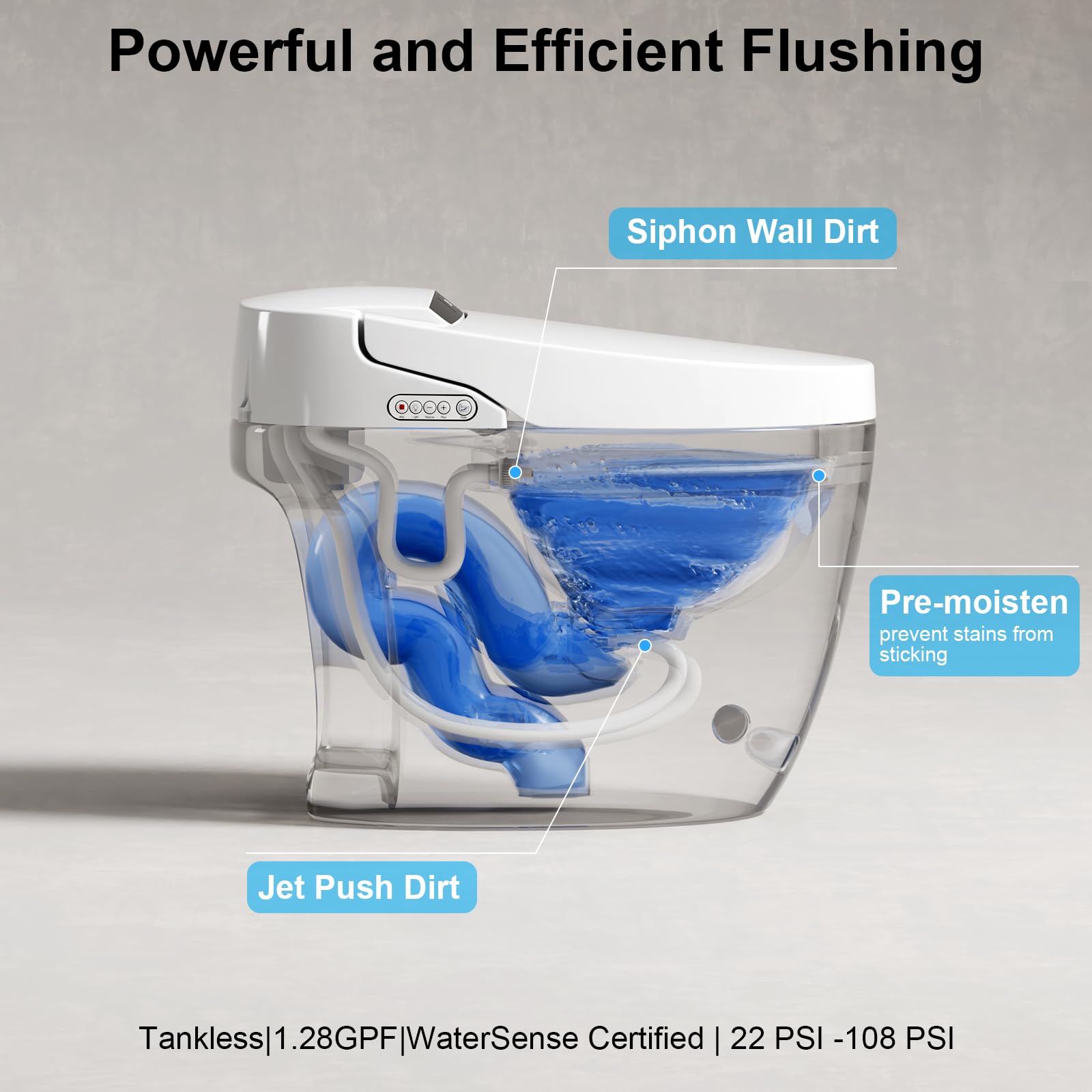 Vipbear Smart Toilet with Heated Seat and Night Light, Tankless Toilets for Bathroom, Modern One Piece Toilet Standard Comfort Height Toilet with Auto Flush, Auto Open Close Lid/Seat,Slow Close, ADA