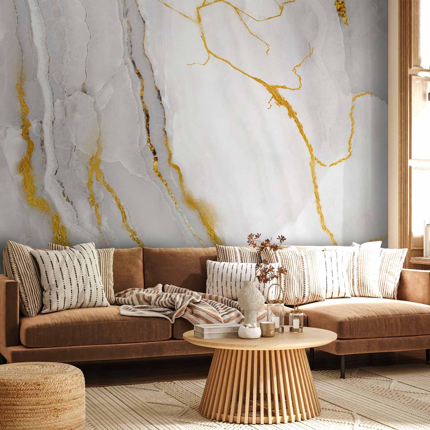artgeist Premium Wall Mural Stone Wall 138x101 in - Non-Woven Wallpaper Fleece Wall Decor Photo Print Picture Image Design Marble Like Abstract 3D Effect White f-C-0459-a-a