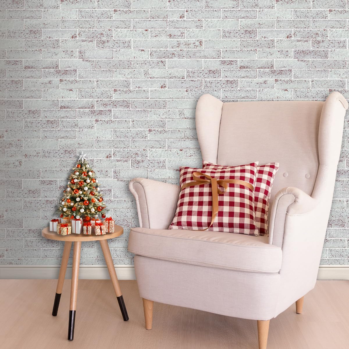 TORURAL 100 Whitewash Red Faux Brick Wall Tiles, 3D Thin Brick Veneers for Bedroom, Bathroom, Kitchen, Fireplace and Fence Wall Panels (14.2 sq ft)