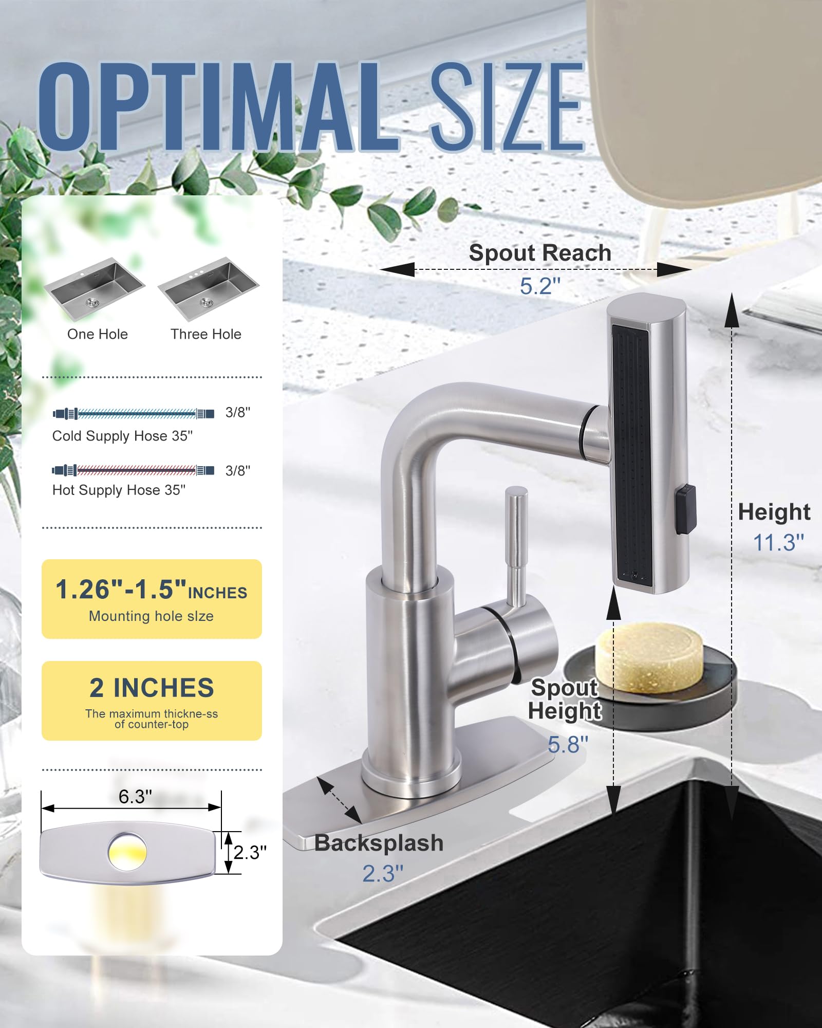 ALEASHA Bar Sink Faucet Single Hole, 3 Water Modes Wet Bar Faucets with Pull Out Sprayer, Prep Sink Faucet 360 Swivel for Small Kitchen Bathroom Faucets with cUPC Supply Lines, Brushed Nickel