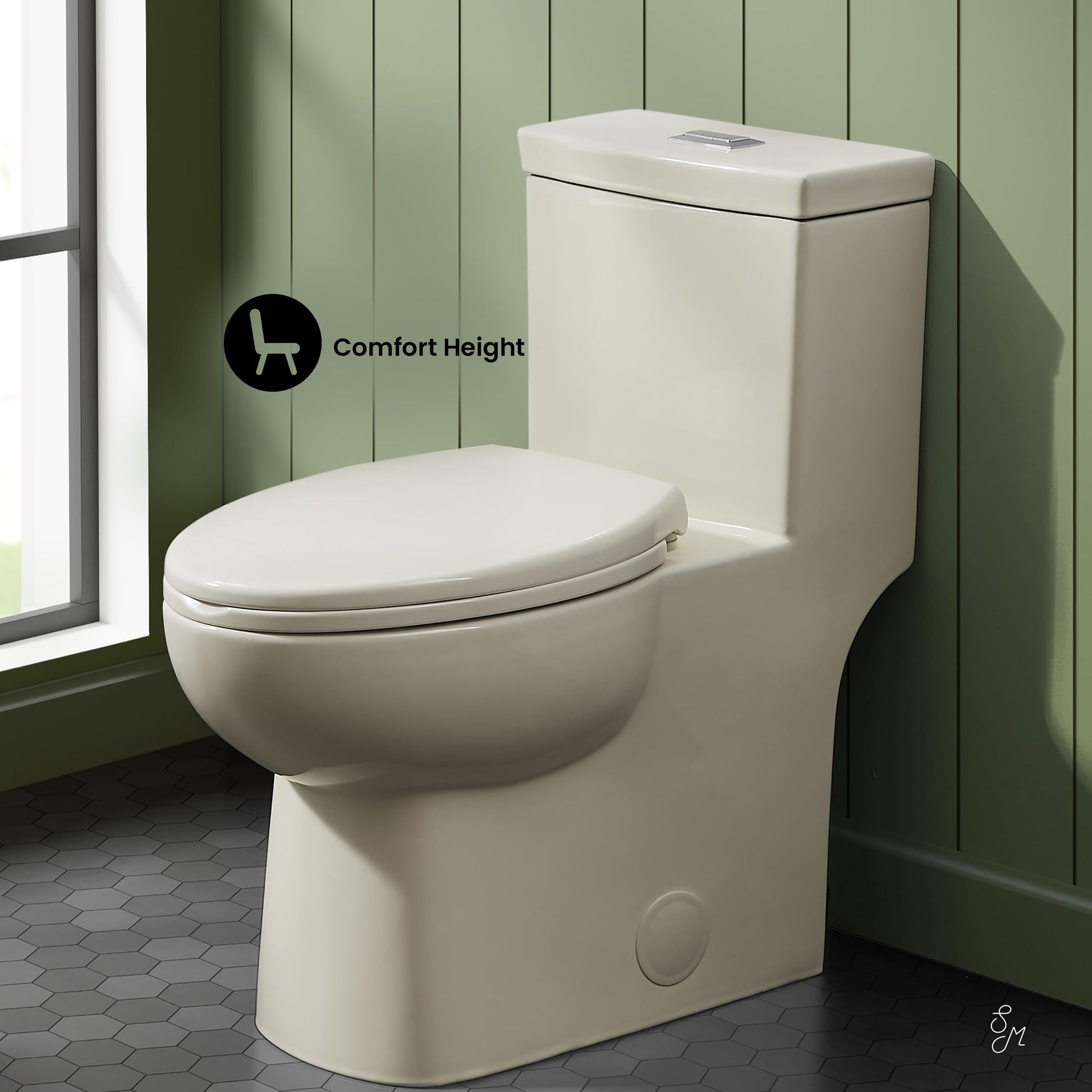 Swiss Madison SM-1T117 Classe One Piece Toilet, Modern Toilets For Bathrooms, ADA Toilet, Elongated Dual Flush 0.8/1.28 gpf, in Bisque