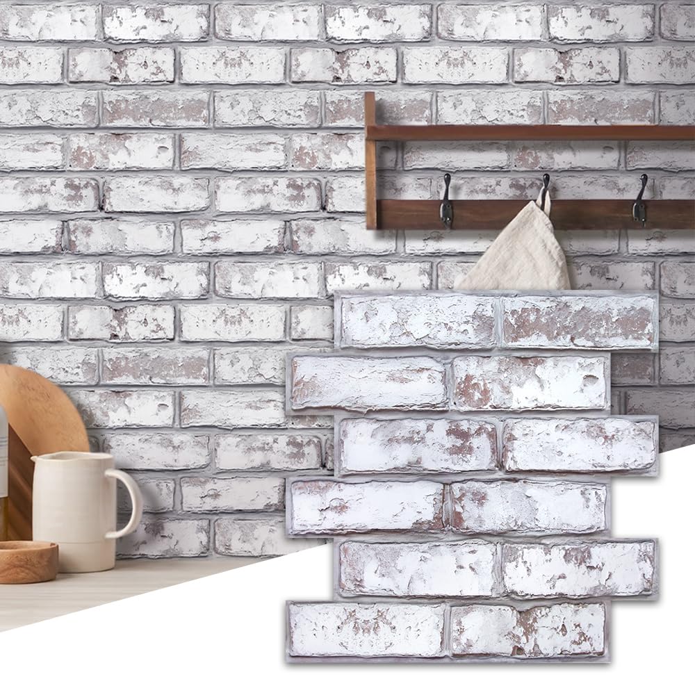 Commomy 10 Pcs 3D Faux Brick Wall Panels -11.8"X11.8" Small Size PVC Peel and Stick Tiles Brick Backsplash DIY Self-Adhesive Wall Tile for Bedroom, Living Room, Kitchen, Fireplace, RV
