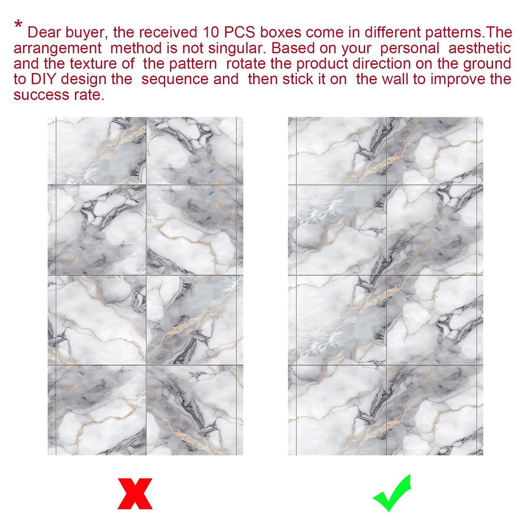 10pcs Marble Peel and Stick Waterproof Wall Panels,Heat-Resistant Backsplash Tile, 23.6"x11.8" PVC Foam Wall Sticker for Kitchen,Living Rooms, Bedrooms TV Walls,Colorful (Not Real Tile 19.4Sq. Ft.)