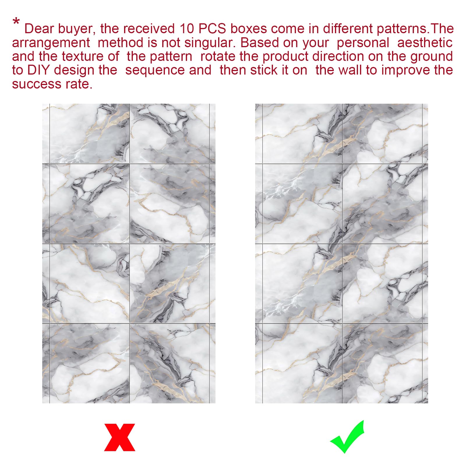 10pcs Marble Peel and Stick Waterproof Wall Panels,Heat-Resistant Backsplash Tile, 23.6"x11.8" PVC Foam Wall Sticker for Kitchen,Living Rooms, Bedrooms TV Walls,Colorful (Not Real Tile 19.4Sq. Ft.)