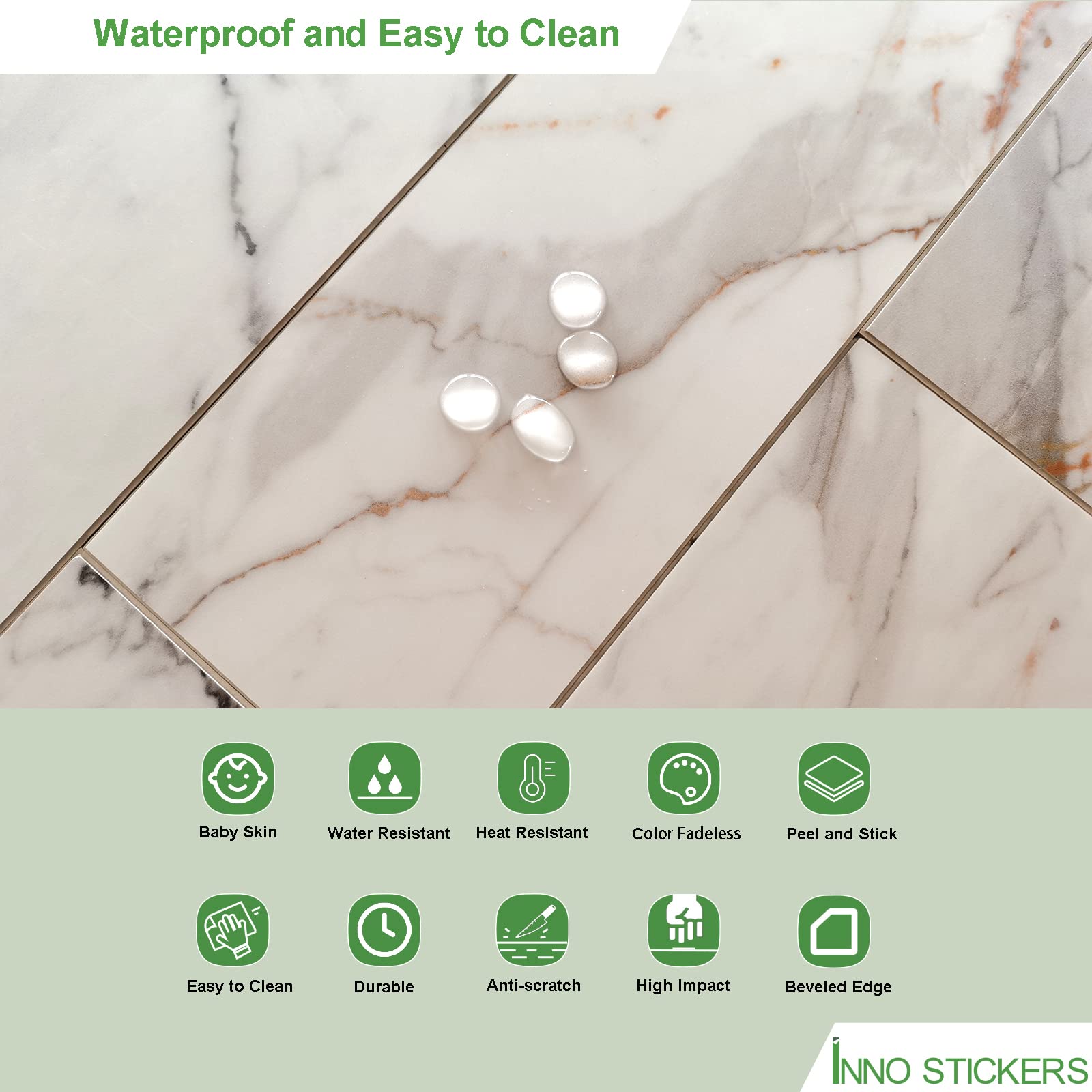 INNO STICKERS 30-Sheet Marble Subway Tile Peel and Stick Tile, 4 in. x 12 in. Stone Composite Waterproof Backsplash Tiles for Kitchen, Bathroom, Fireplace(Gold Marble)