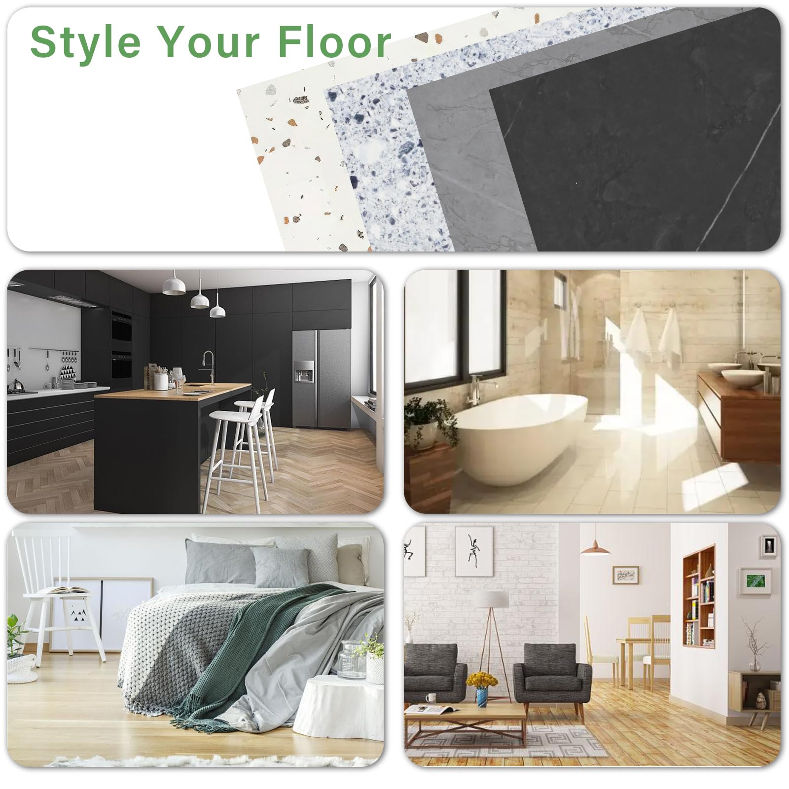 20-Pack Peel and Stick Floor Tiles Vinyl Floor 12 x 12 inch Self Adhesive Waterproof Flooring Planks DIY for Bathroom, Kitchen, Living Room, RV, Cover 20 Sq. Ft, Black Vein Marble