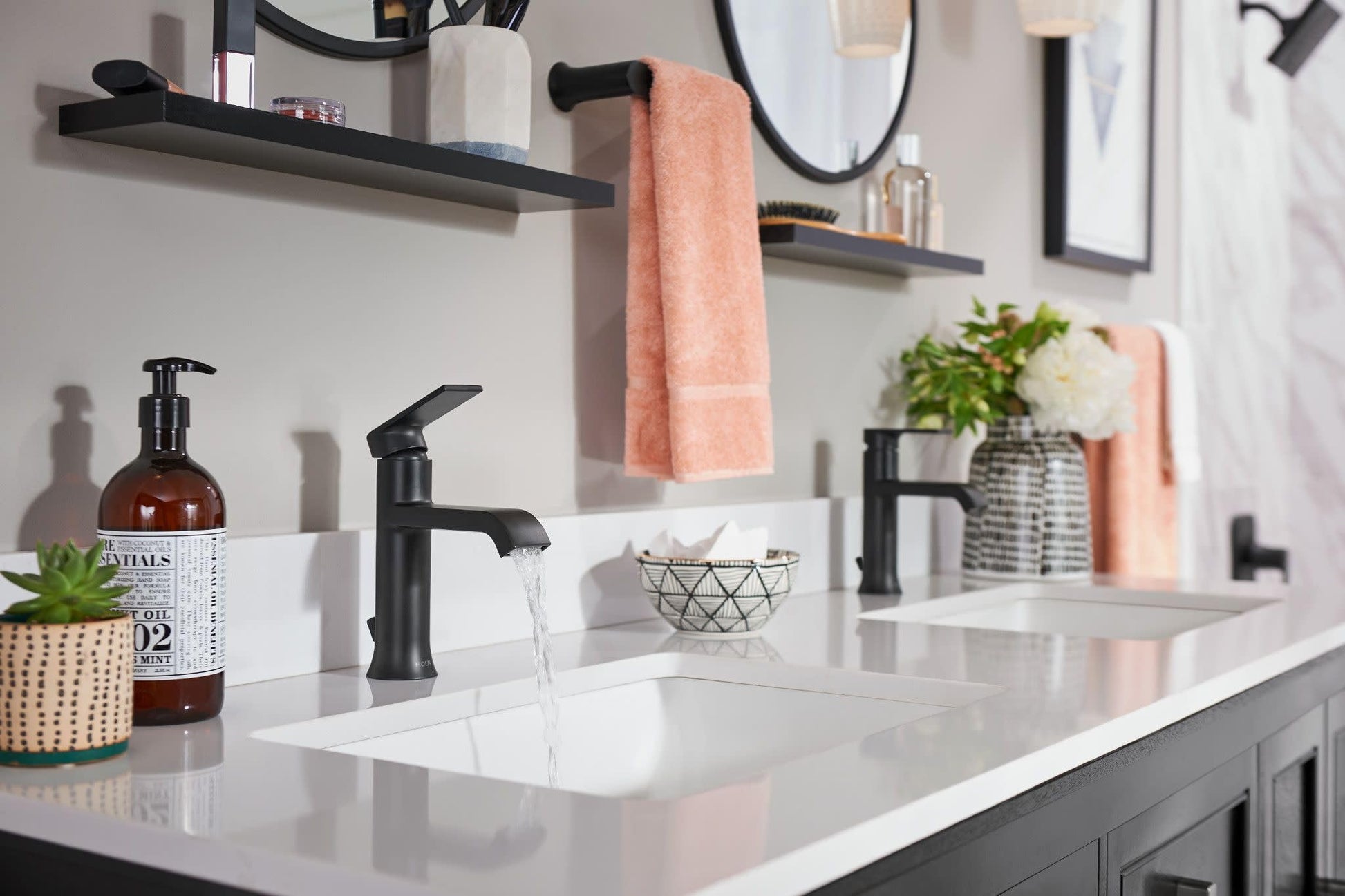 Moen Genta LX Matte Black One-Handle Modern Bathroom Sink Faucet with Optional Deckplate and Low-Arc Spout for Bath Countertop, 6702BL