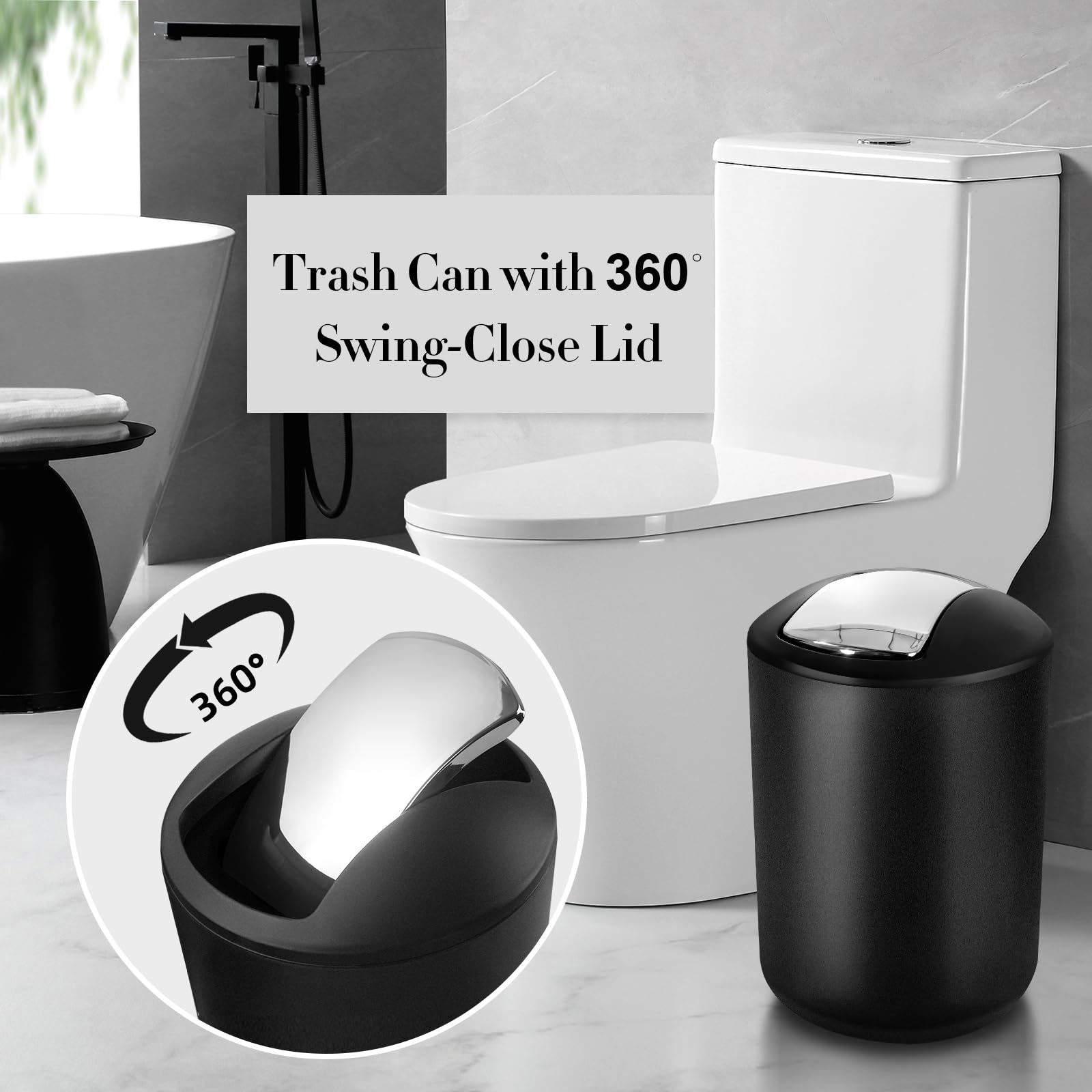 ALPIRIRAL Black Bathroom Accessories Set, 10Pcs Bathroom Accessory Set with Trash Can, Soap Dispenser and Toothbrush Holder, Soap Dish, Cotton Ball & Qtip Holder, Toilet Brush Holder, Tissue Box Cover