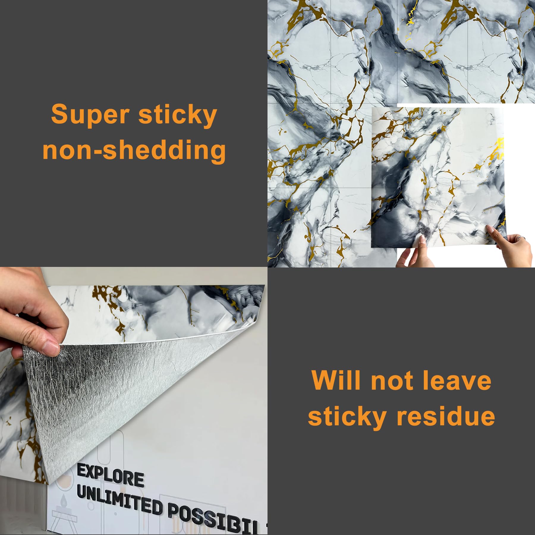 Wall Panels Peel and Stick，PVC imitation artificial marble tiles sticker，10 pcs 23.6" L x 11.8" W，Heat-Resistant Backsplash Tile，Ideal for Kitchen Bathrooms Living Rooms Bedrooms. (10, DU037)