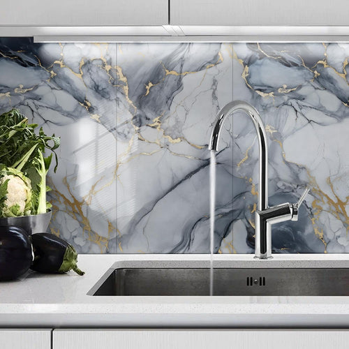 10pcs Marble Peel and Stick Waterproof Wall Panels,Heat-Resistant Backsplash Tile, 23.6"x11.8" PVC Foam Wall Sticker for Kitchen,Living Rooms, Bedrooms TV Walls,Blue (Not Real Tile 19.4Sq. Ft.)