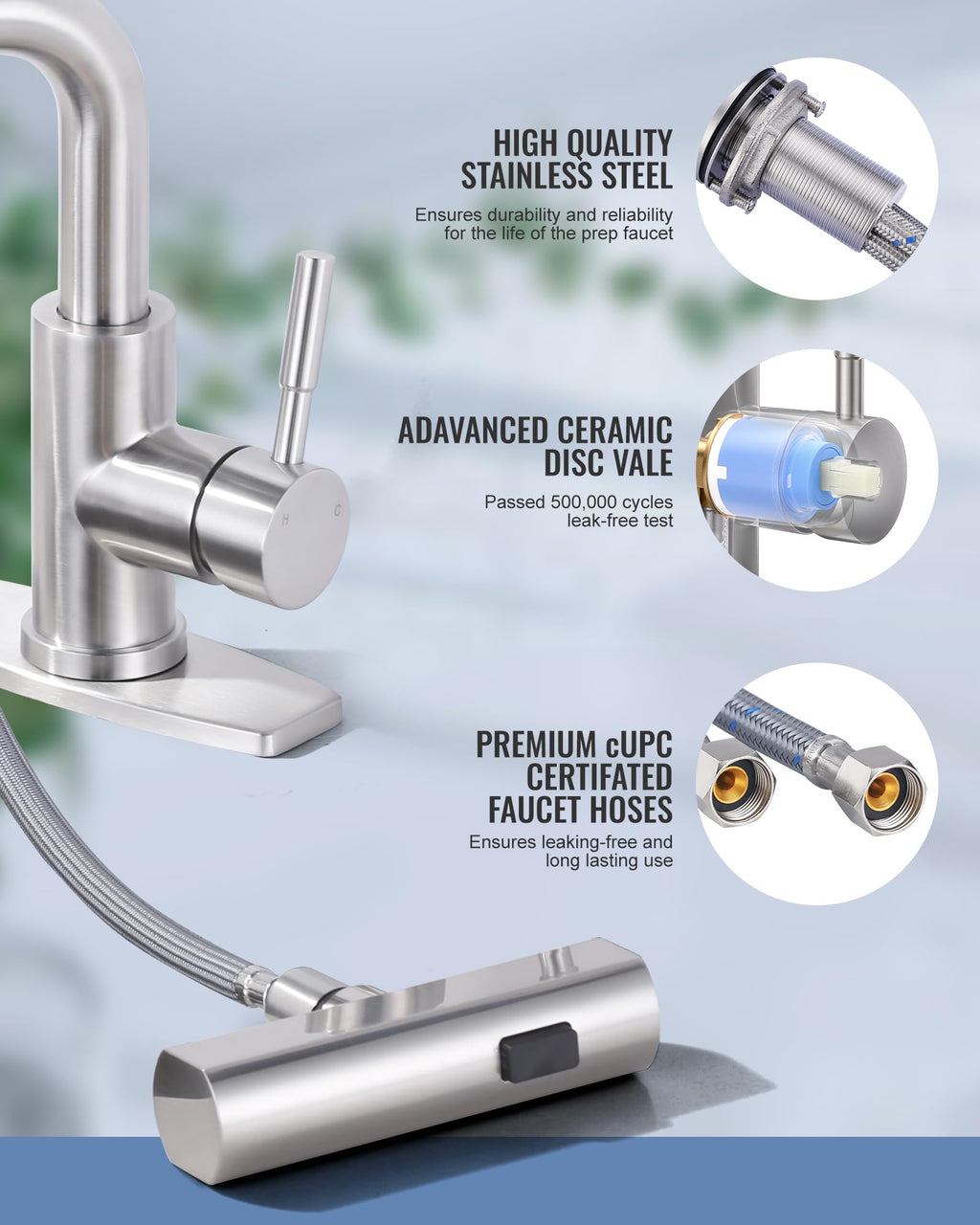 ALEASHA Bar Sink Faucet Single Hole, 3 Water Modes Wet Bar Faucets with Pull Out Sprayer, Prep Sink Faucet 360 Swivel for Small Kitchen Bathroom Faucets with cUPC Supply Lines, Brushed Nickel