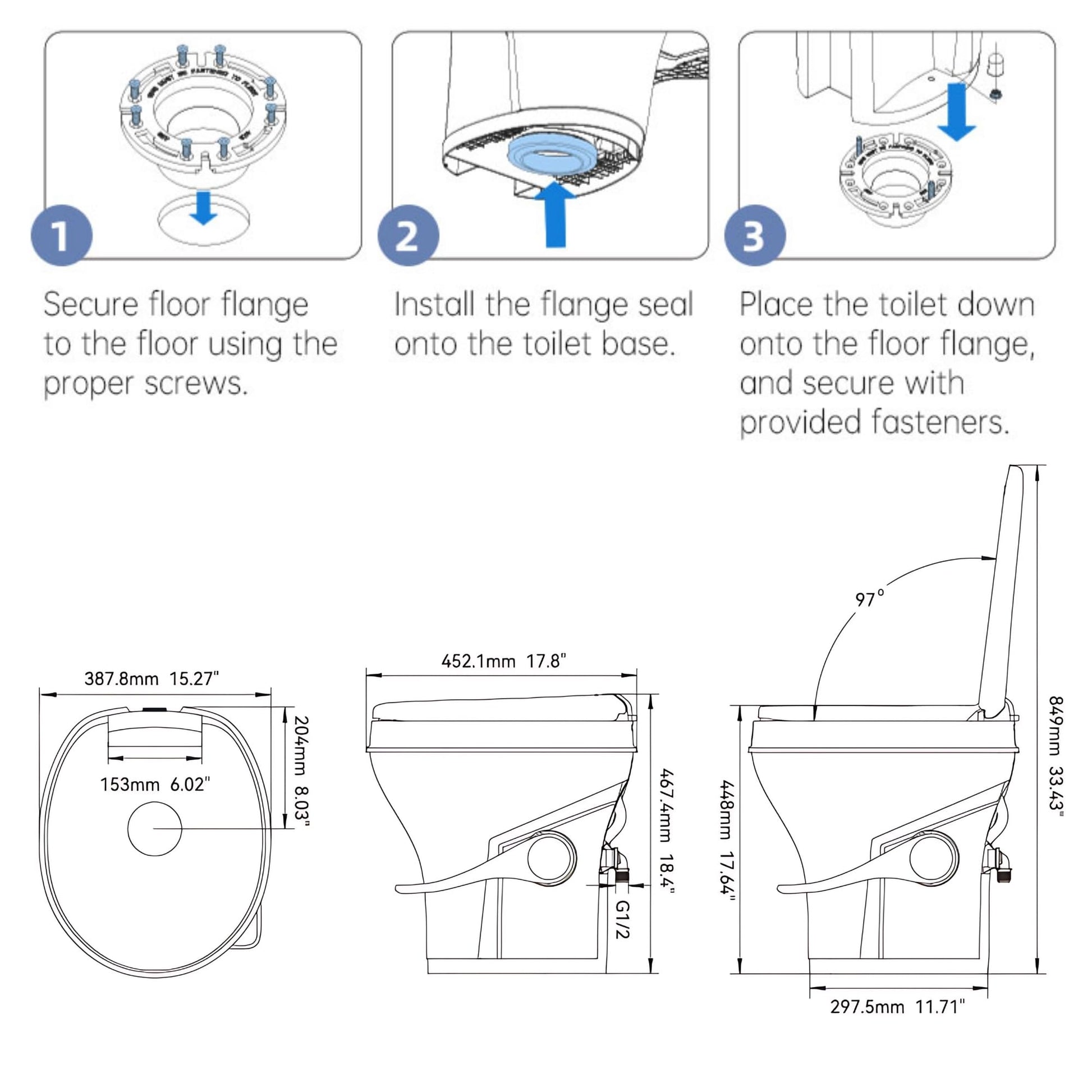 SEAFLO Residential Height Camper/RV Toilet, 18.5” Standard Height, Gravity Flush System, Foot Pedal Operation, Soft Close Seat, Easy-to-Clean Oversized Bowl, 4-Year Warranty