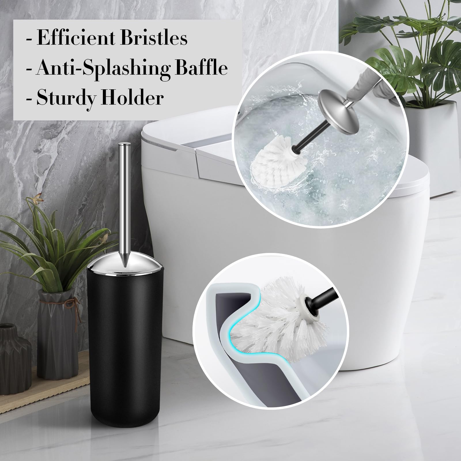 ALPIRIRAL Black Bathroom Accessories Set, 10Pcs Bathroom Accessory Set with Trash Can, Soap Dispenser and Toothbrush Holder, Soap Dish, Cotton Ball & Qtip Holder, Toilet Brush Holder, Tissue Box Cover