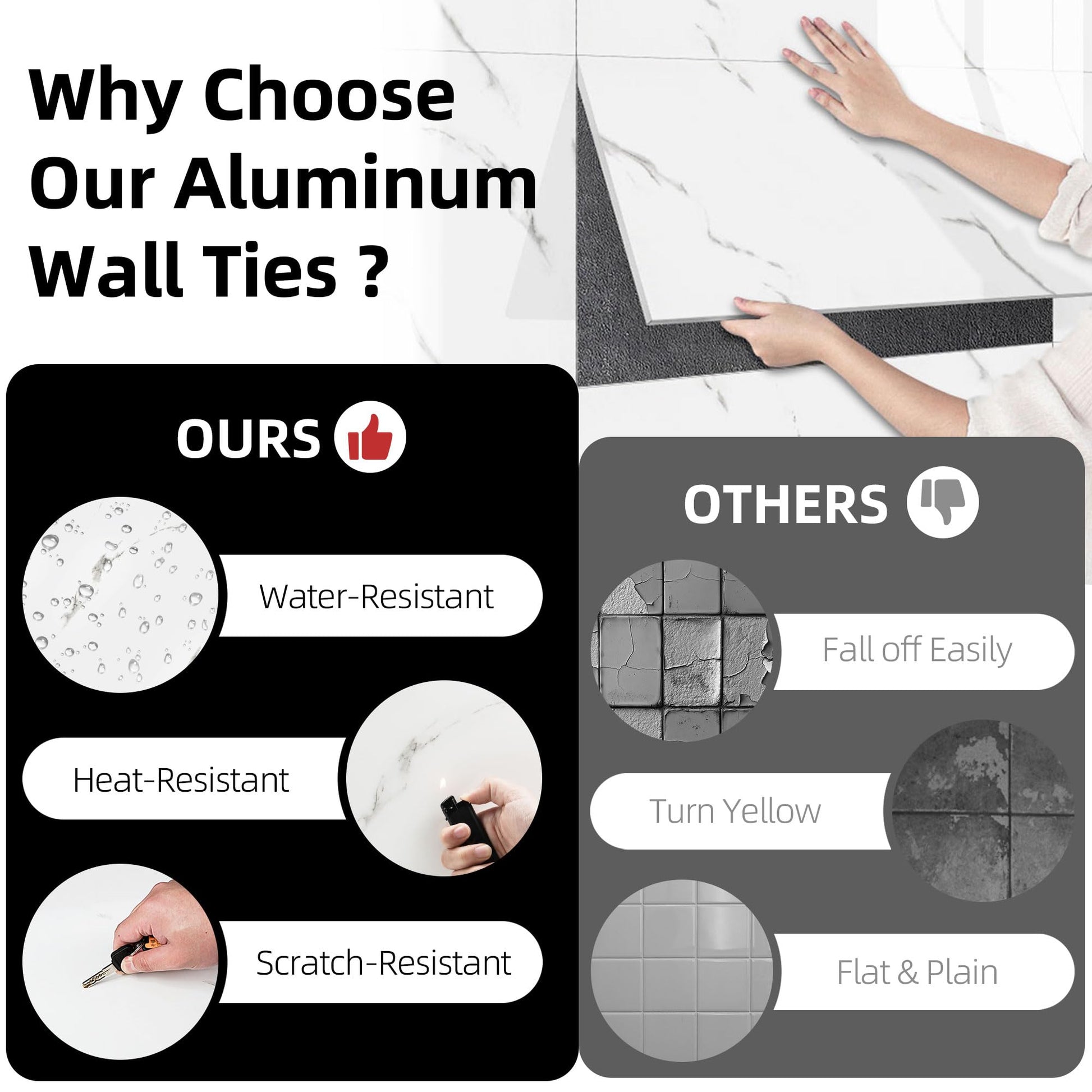 WADILE 23.6"x11.8" Waterproof Marble Peel and Stick Wall Panels Marble Tile PVC Backsplash Tiles for Kitchen, Bathroom, Living Room, Bedroom 10 Pack White