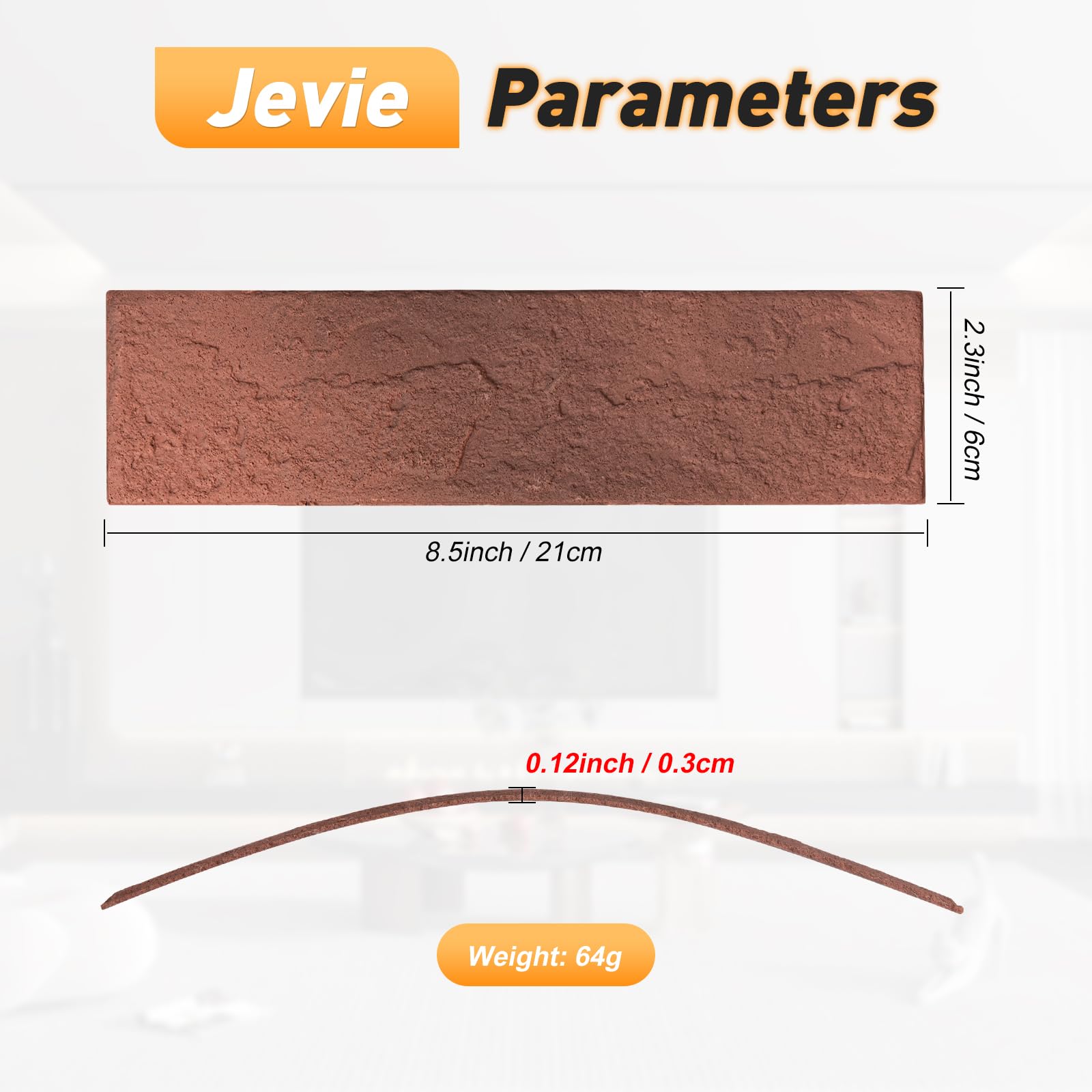 Thin Brick Veneer, 8.5" x 2.3“ Faux Brick, Wall Tile for Bedroom, Bathroom, Kitchen,Interior and Exterior Wall, Supplied by Jevie (100pcs, RED)
