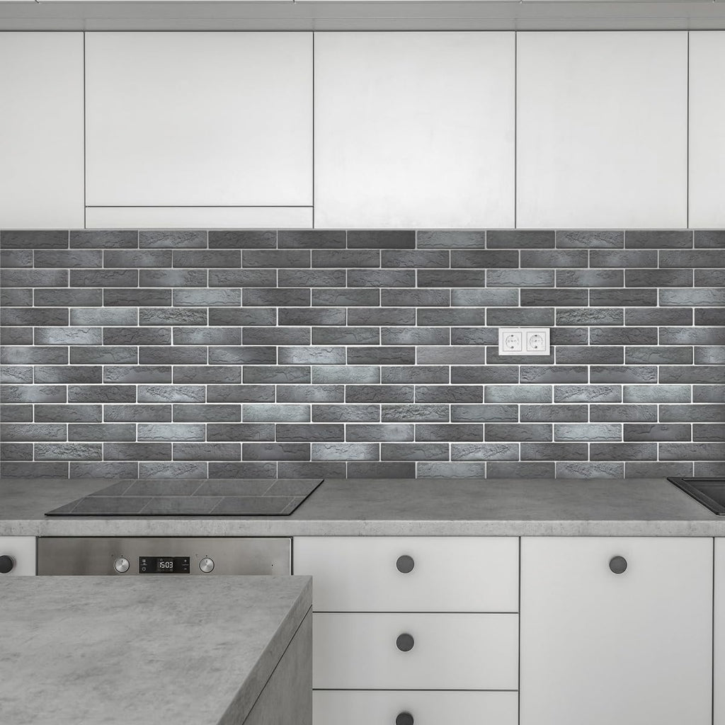 TORURAL 100 Whitewash Grey Faux Brick Wall Tiles, 3D Thin Brick Veneers for Bedroom, Bathroom, Kitchen, Fireplace and Fence Wall Panels (14.2 sq ft)