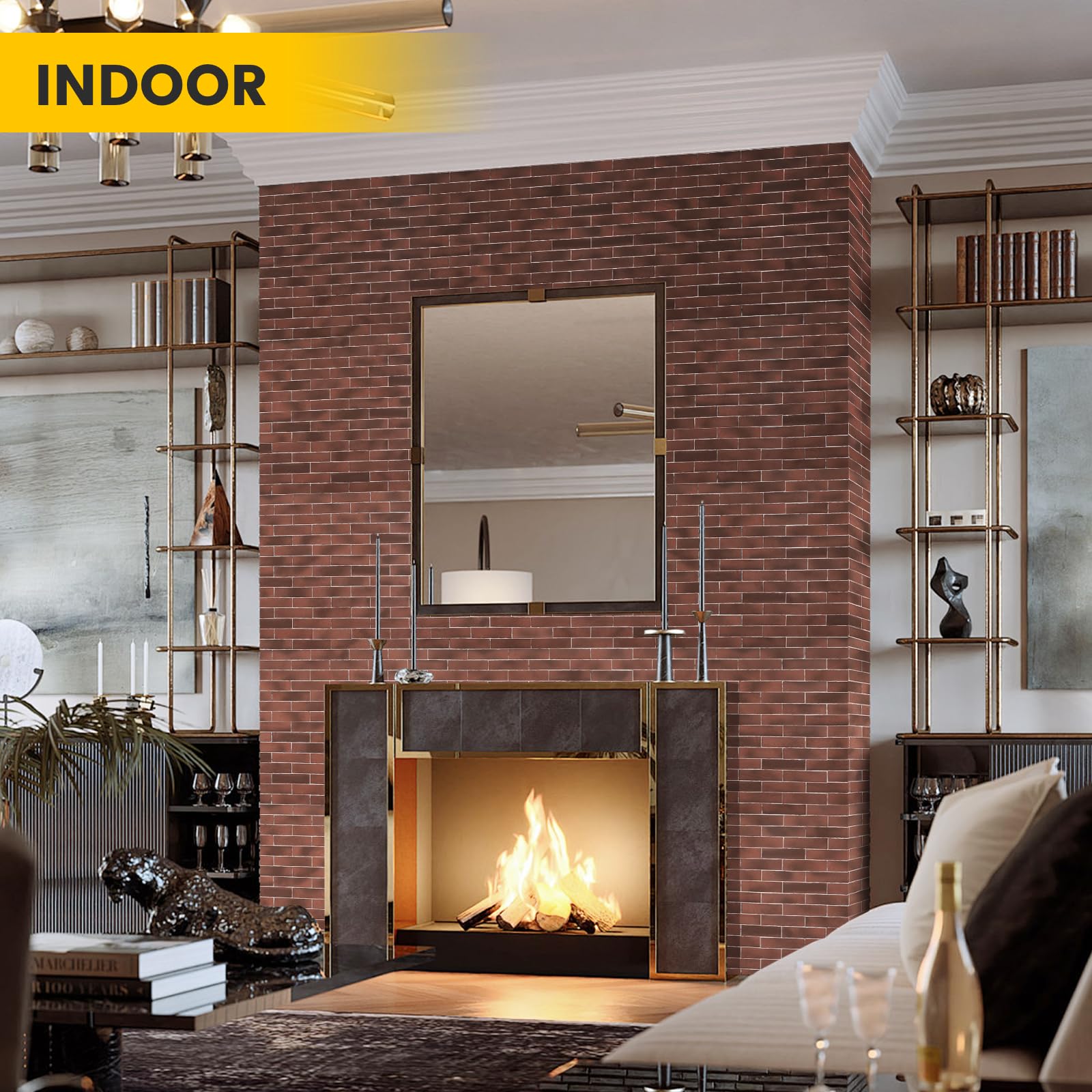 Zoeteoz 4 Pcs Vintage Red Faux Thin Brick Dimensional Wall Decor, Red, 8.54'' X 2.36'' Indoor/Outdoor Wall Tile for House Facade, Garage, Chimney