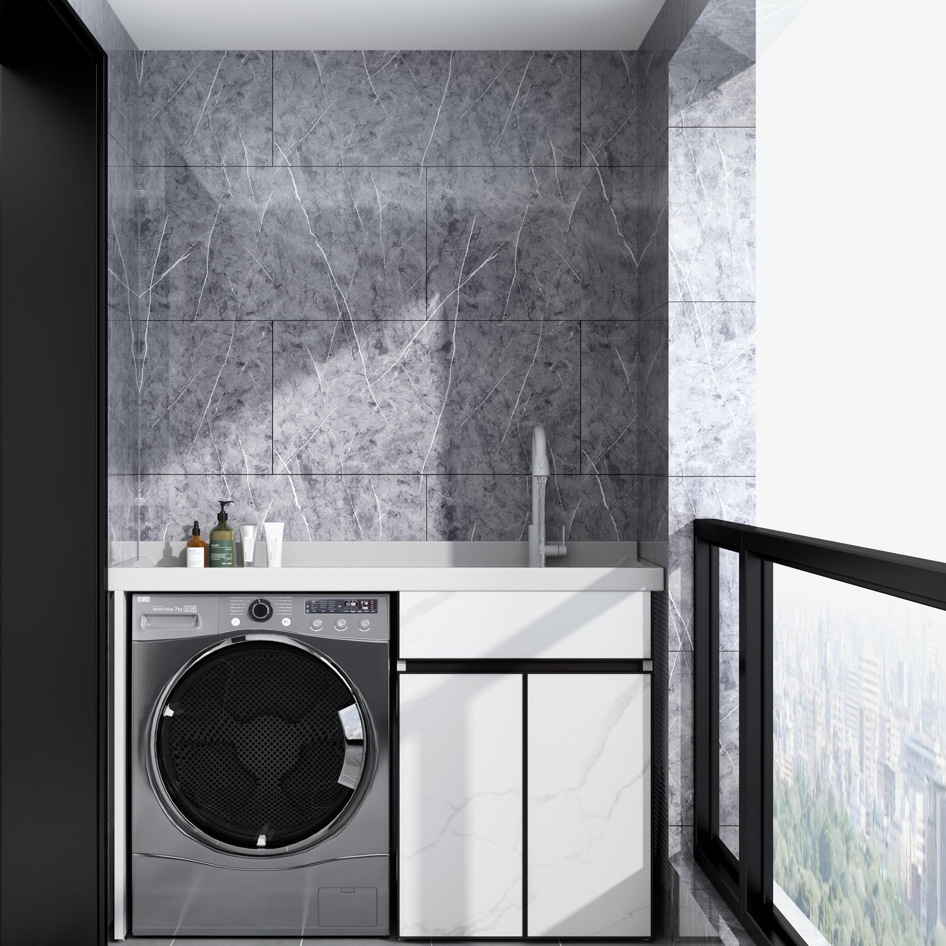 Haimin Wall Panels Peel and Stick 10 Pieces 23.6x11.8in (19.4 Sq. Ft. Coverage) Lightweight Backsplash Marble Look Tile (not Real Marble) Ideal for Kitchen Bathrooms Living Rooms Bedrooms (Gray-YSH)