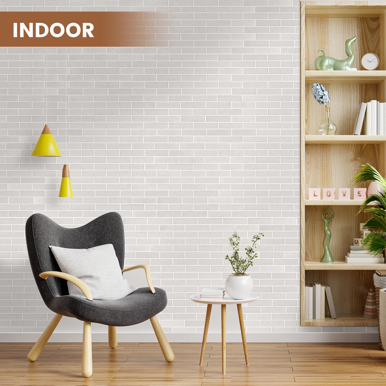 Zoeteoz 17 Pcs Faux Thin Brick Tiles Veneers, 2.38 Sq.Ft, Realistic Brick Texture and Lightweight, Indoor Outdoor Decorative Wall Brick for House Facade, Garage, Chimney, Parterre Wall (Eco-White)