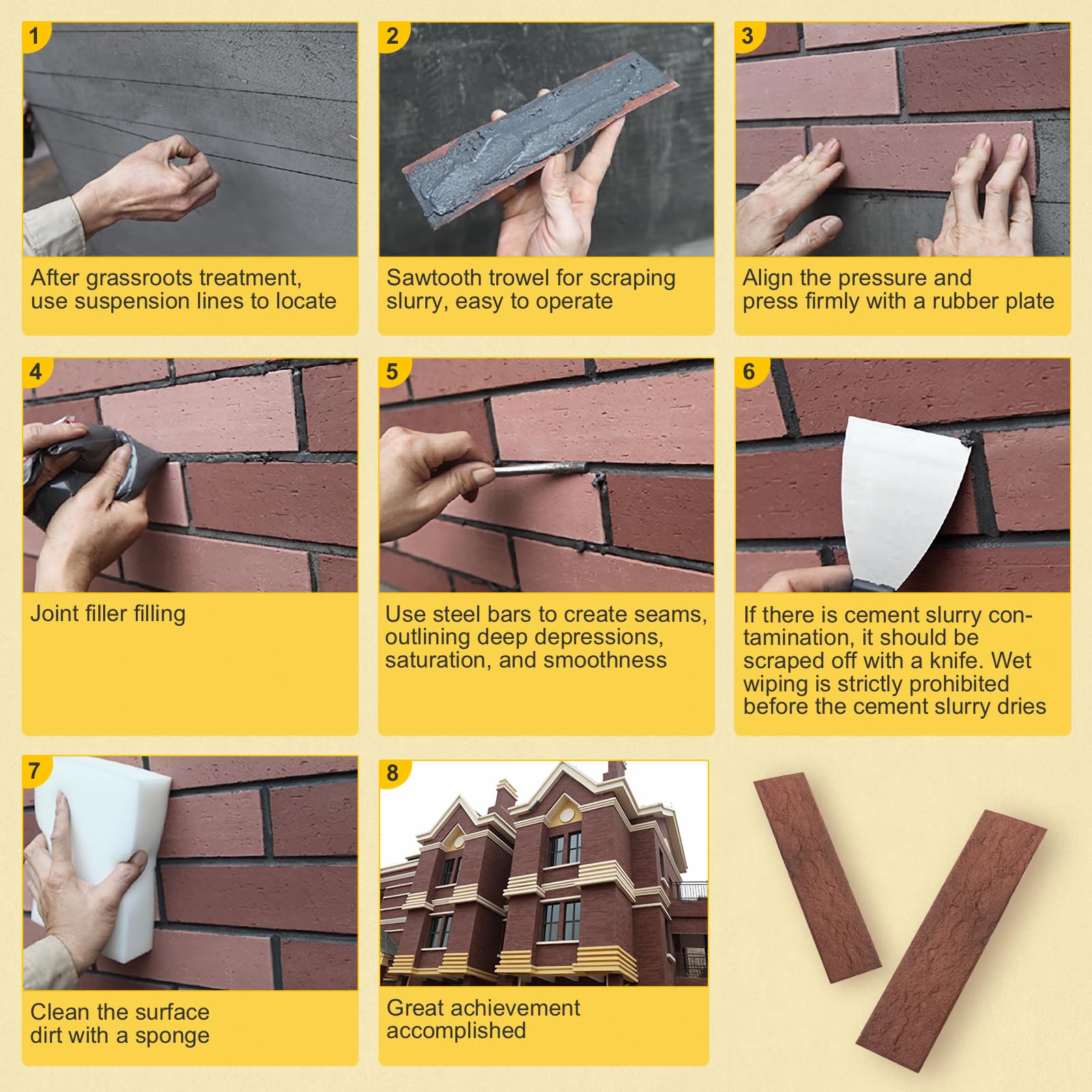 Zoeteoz 4 Pcs Vintage Red Faux Thin Brick Dimensional Wall Decor, Red, 8.54'' X 2.36'' Indoor/Outdoor Wall Tile for House Facade, Garage, Chimney