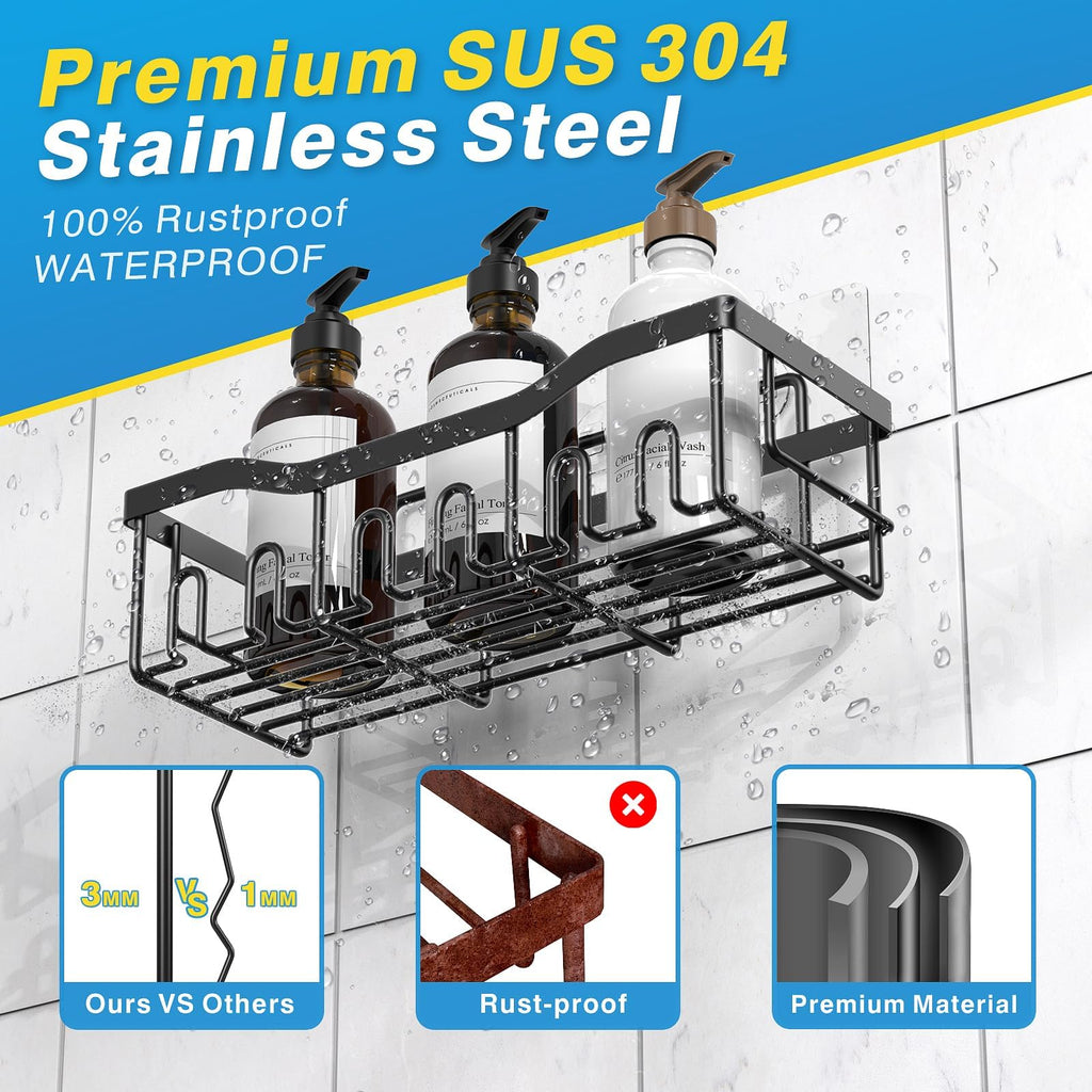 EUDELE Adhesive Shower Caddy, 5 Pack Rustproof Stainless Steel Bath Organizers With Large Capacity, No Drilling Shelves for Bathroom Storage & Home Decor-XL Size