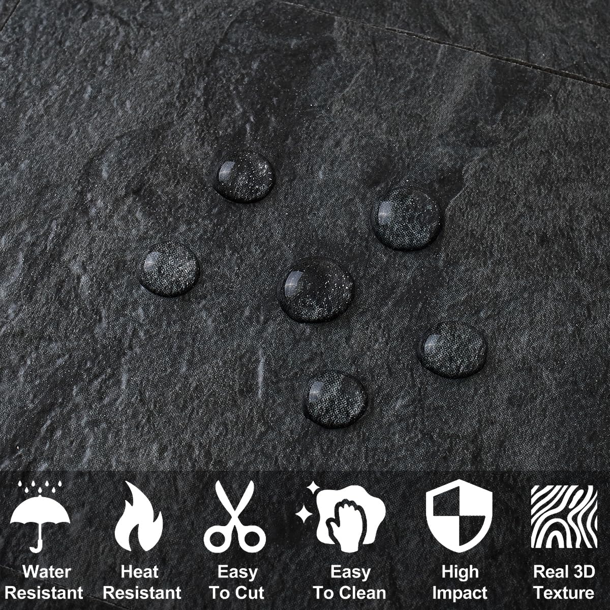 AULIGET 100 Piece Black Slate Peel and Stick Backsplash Wall Tiles, 3" x 6" PVC Faux Stone Stick on Tiles for Backsplash Kitchen, Bathroom, Laundry Room, Camper, Fireplace