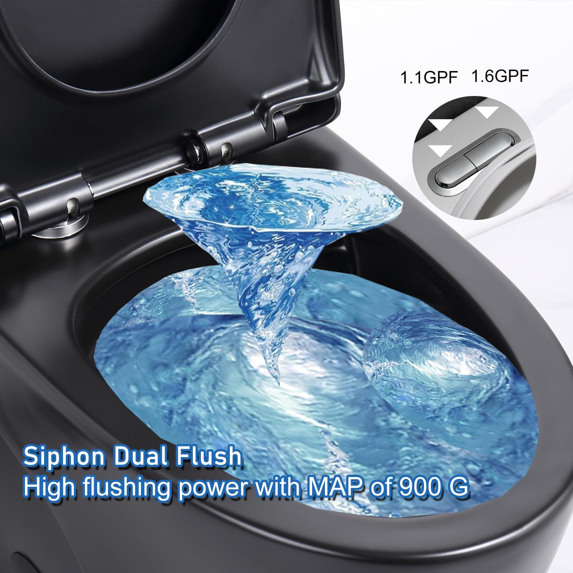 One Piece Toilet, Elongated One-Piece Toilet for Bathrooms, Dual Power Flush Toilet 1.1/1.6 GPF and MAP 900g, Soft Close, Durable Ceramic, Easy-to-Clean Surface (Black)