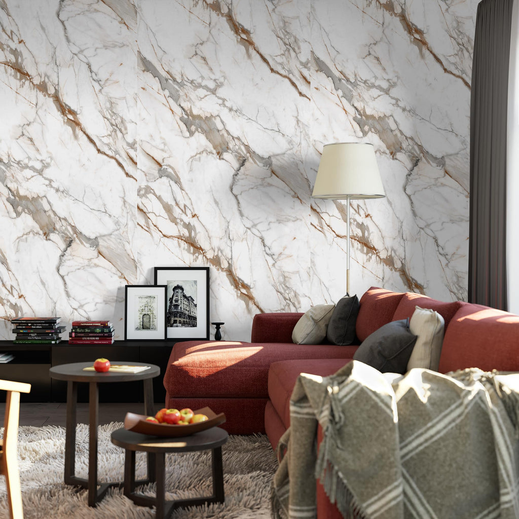 Marble Peel and Stick Waterproof Wall Paneling, 118" x 47" Calacatta Gold Glossy Finish Self-Adhesive Backsplash Tile Vinyl Wall Panel for Kitchen Bathroom Wall Decor, Covers 38.75 Sq. Ft.