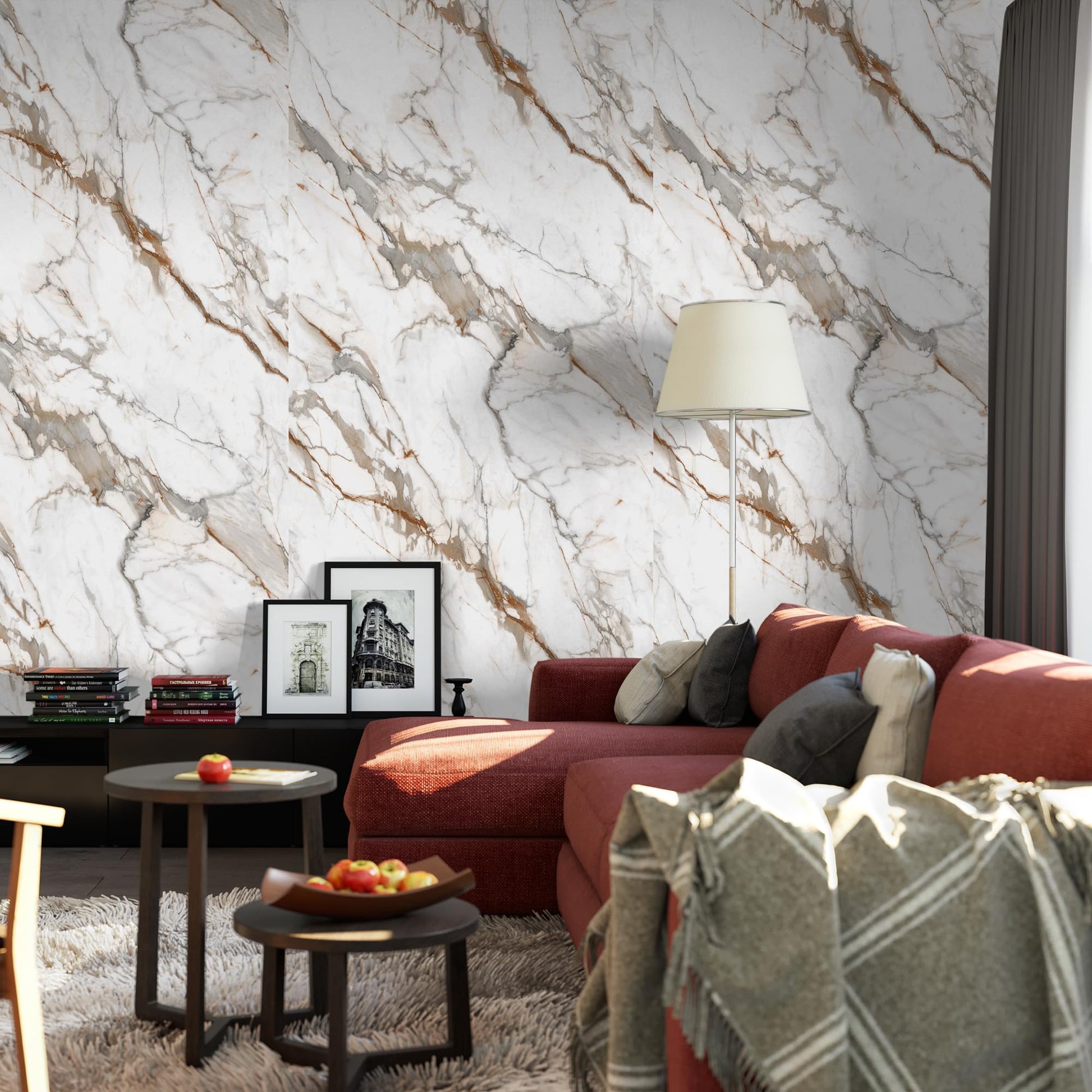 Marble Peel and Stick Waterproof Wall Paneling, 118" x 47" Calacatta Gold Glossy Finish Self-Adhesive Backsplash Tile Vinyl Wall Panel for Kitchen Bathroom Wall Decor, Covers 38.75 Sq. Ft.