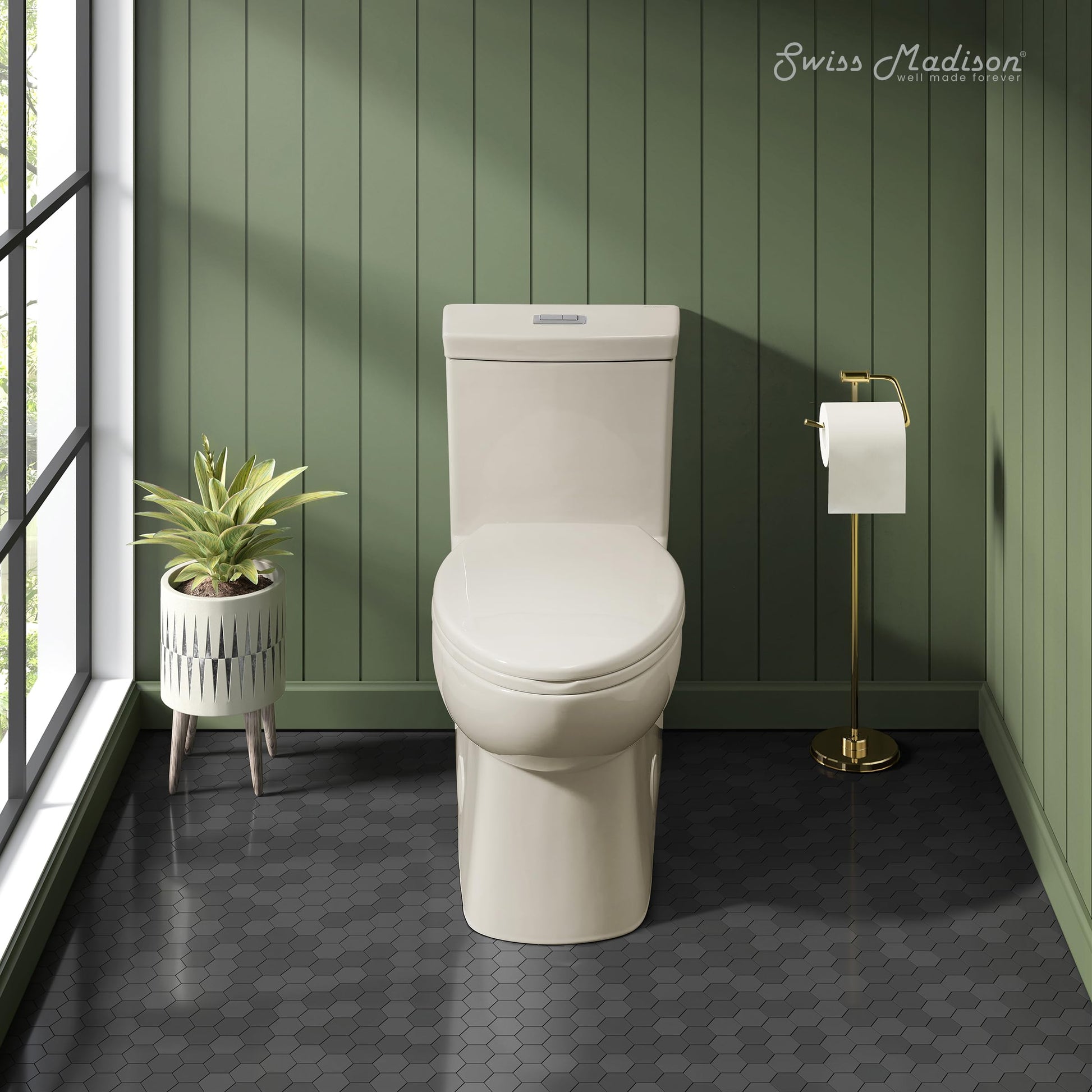 Swiss Madison SM-1T117 Classe One Piece Toilet, Modern Toilets For Bathrooms, ADA Toilet, Elongated Dual Flush 0.8/1.28 gpf, in Bisque