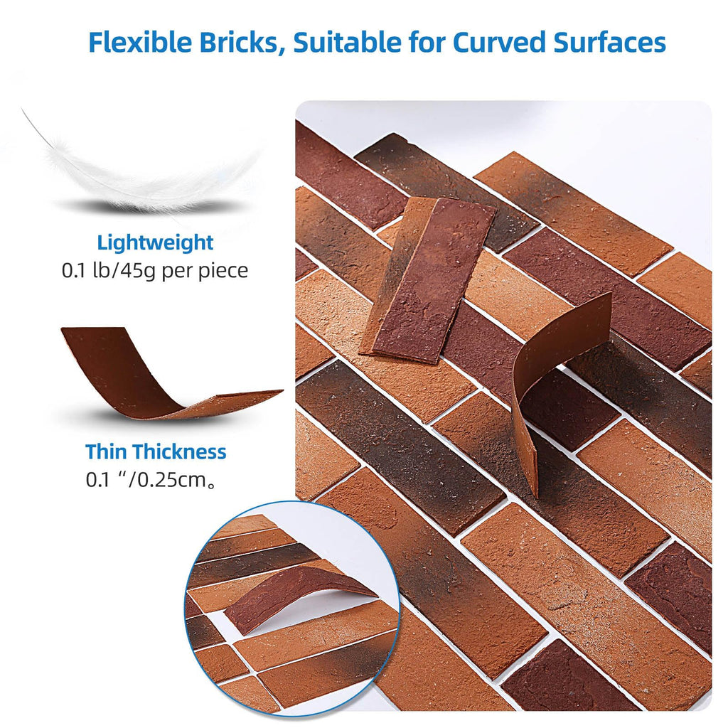 Holydecot Red Faux Brick Wall Tiles, 3D Thin Brick Veneers for Indoor Outdoor Wall Decoration, for TV Background, Bedroom, Bathroom, and Fence Wall Panels 76pcs 10 sq.ft