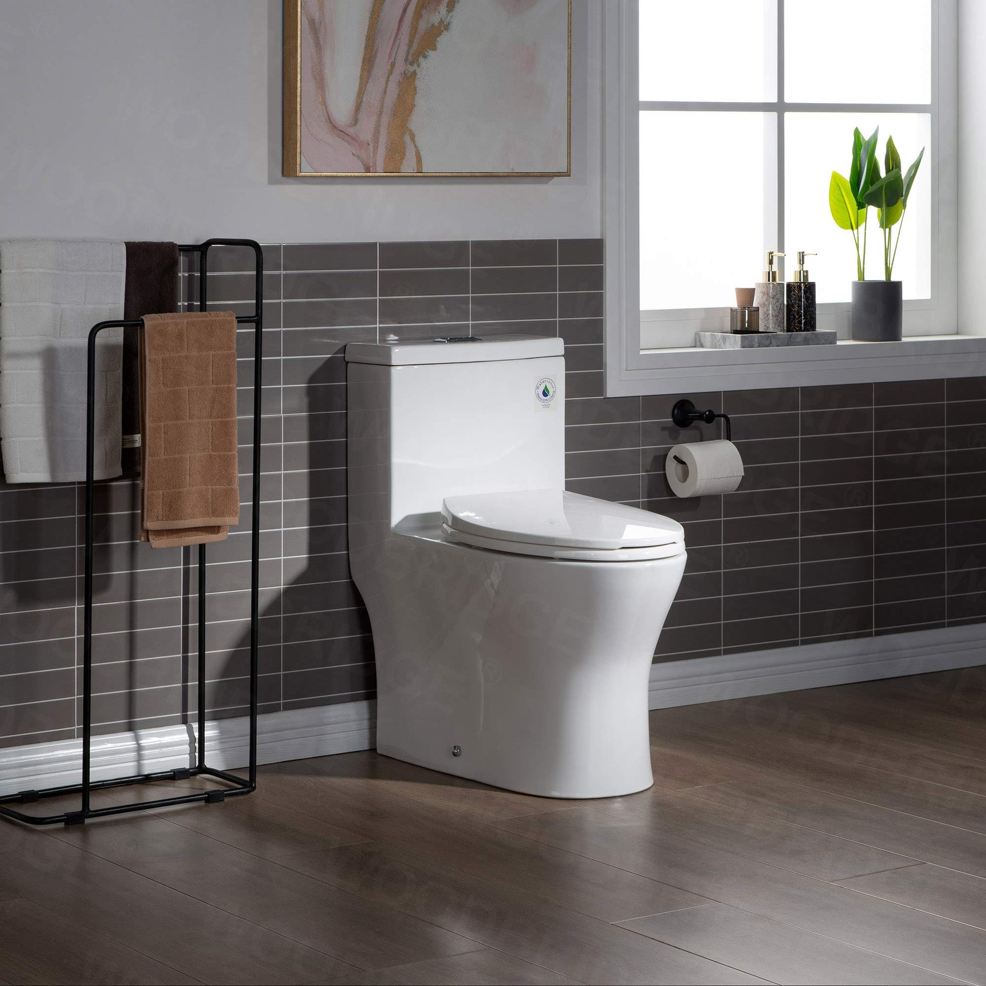 WOODBRIDGEE Modern Elongated One piece Toilet Dual flush 1.0/1.6 GPF,with Soft Closing Seat,1000 Gram MaP Flushing Score Toilet with Chrome Button,White,B0750-F-C