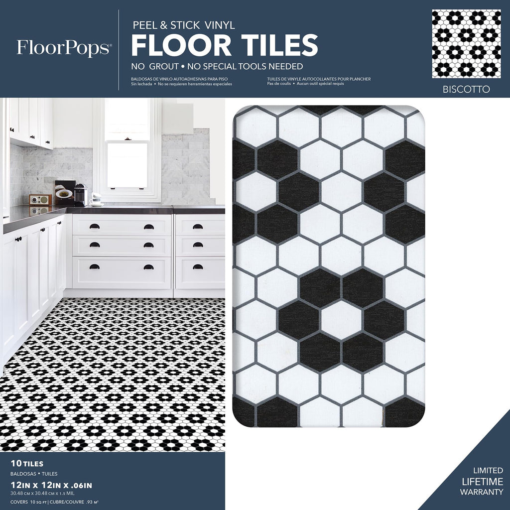 FloorPops Black Biscotto Peel & Stick Floor Tiles, FP3931