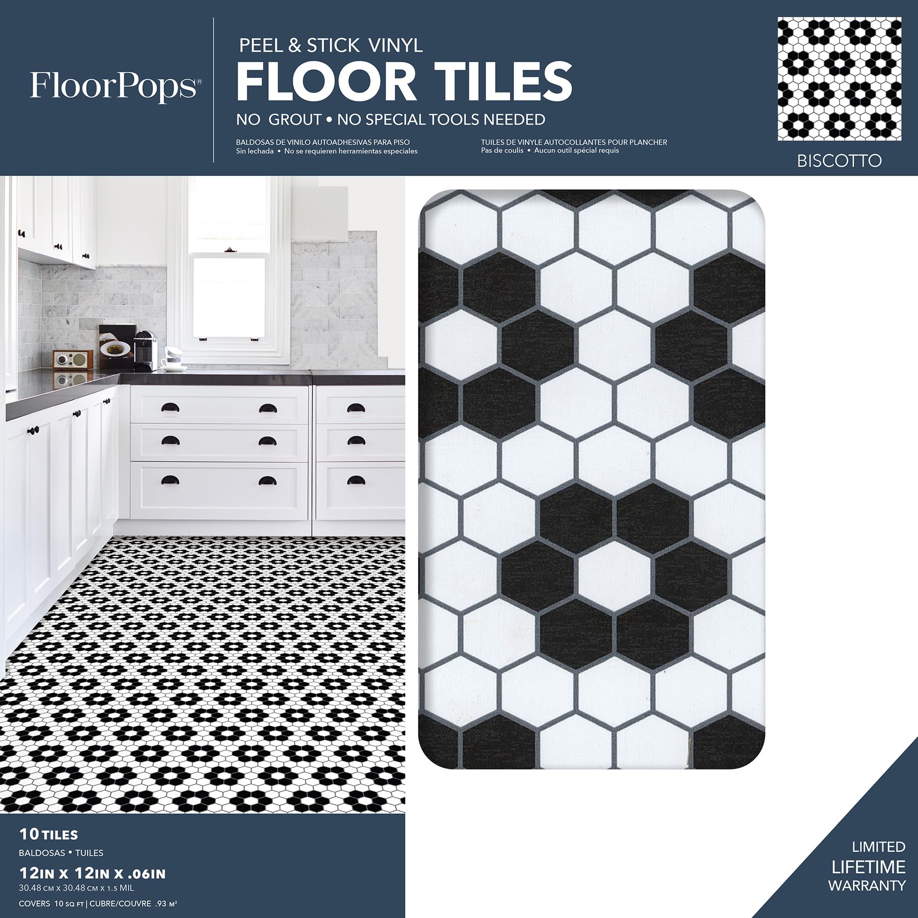 FloorPops Black Biscotto Peel & Stick Floor Tiles, FP3931