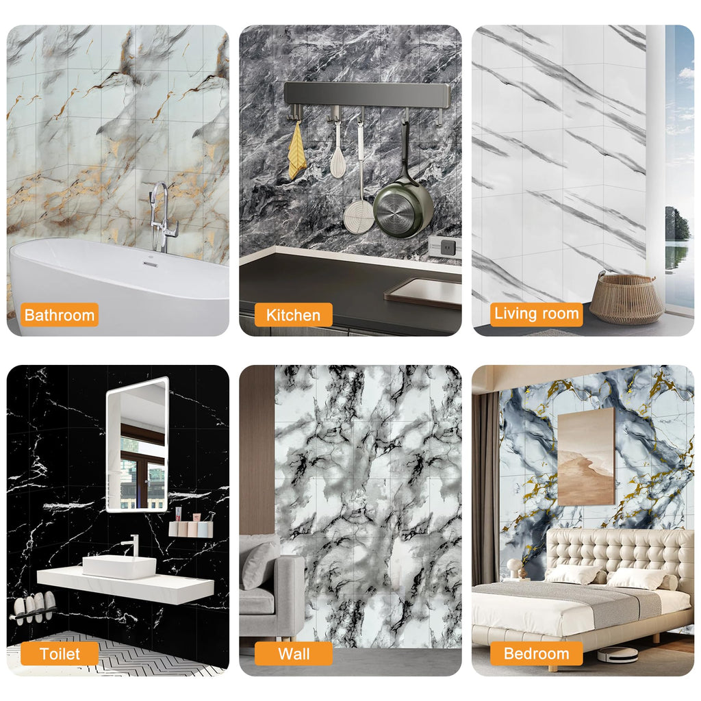 Wall Panels Peel and Stick，PVC imitation artificial marble tiles sticker，10 pcs 23.6" L x 11.8" W，Heat-Resistant Backsplash Tile，Ideal for Kitchen Bathrooms Living Rooms Bedrooms. (10, DU037)