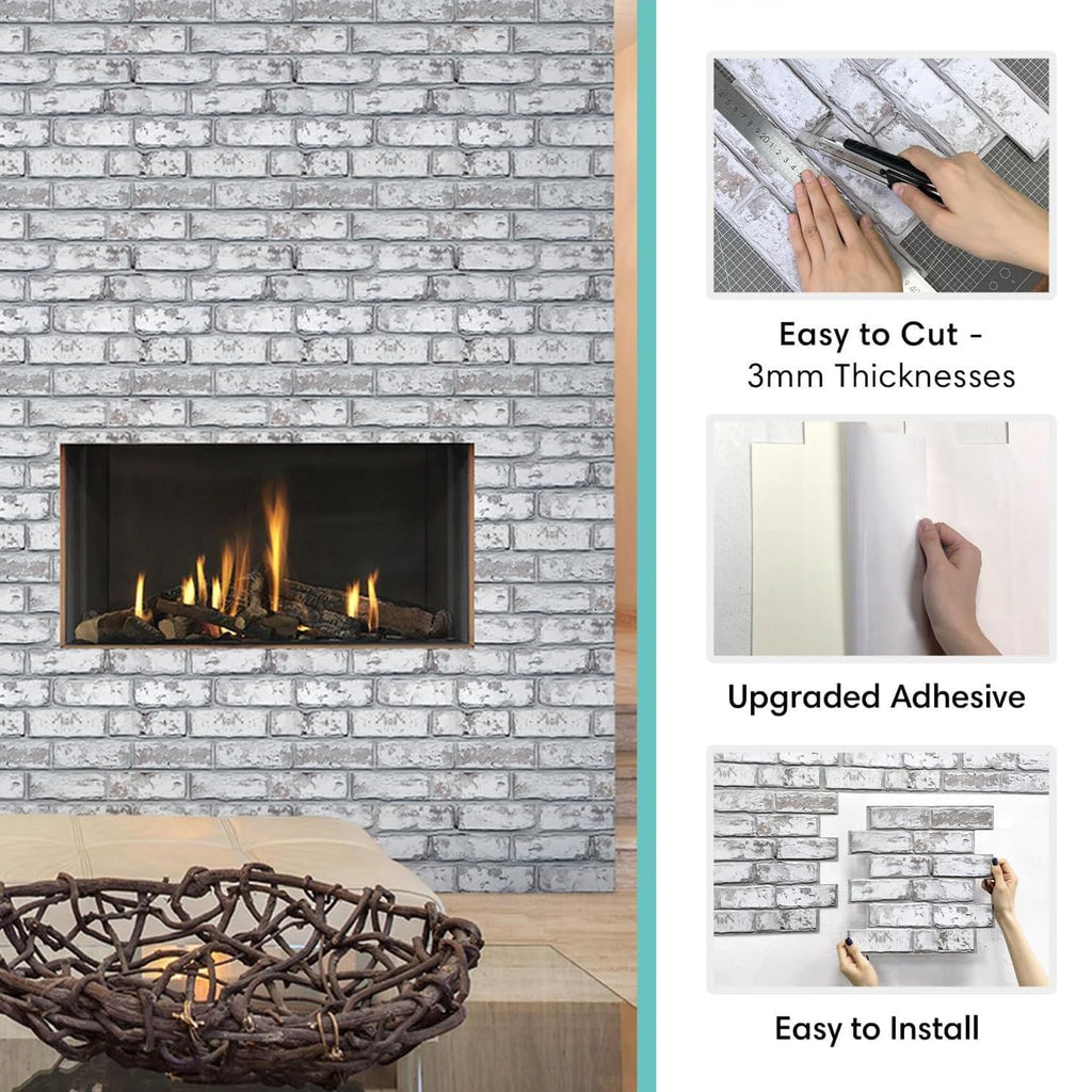 Commomy 10 Pcs 3D Faux Brick Wall Panels -11.8"X11.8" Small Size PVC Peel and Stick Tiles Brick Backsplash DIY Self-Adhesive Wall Tile for Bedroom, Living Room, Kitchen, Fireplace, RV