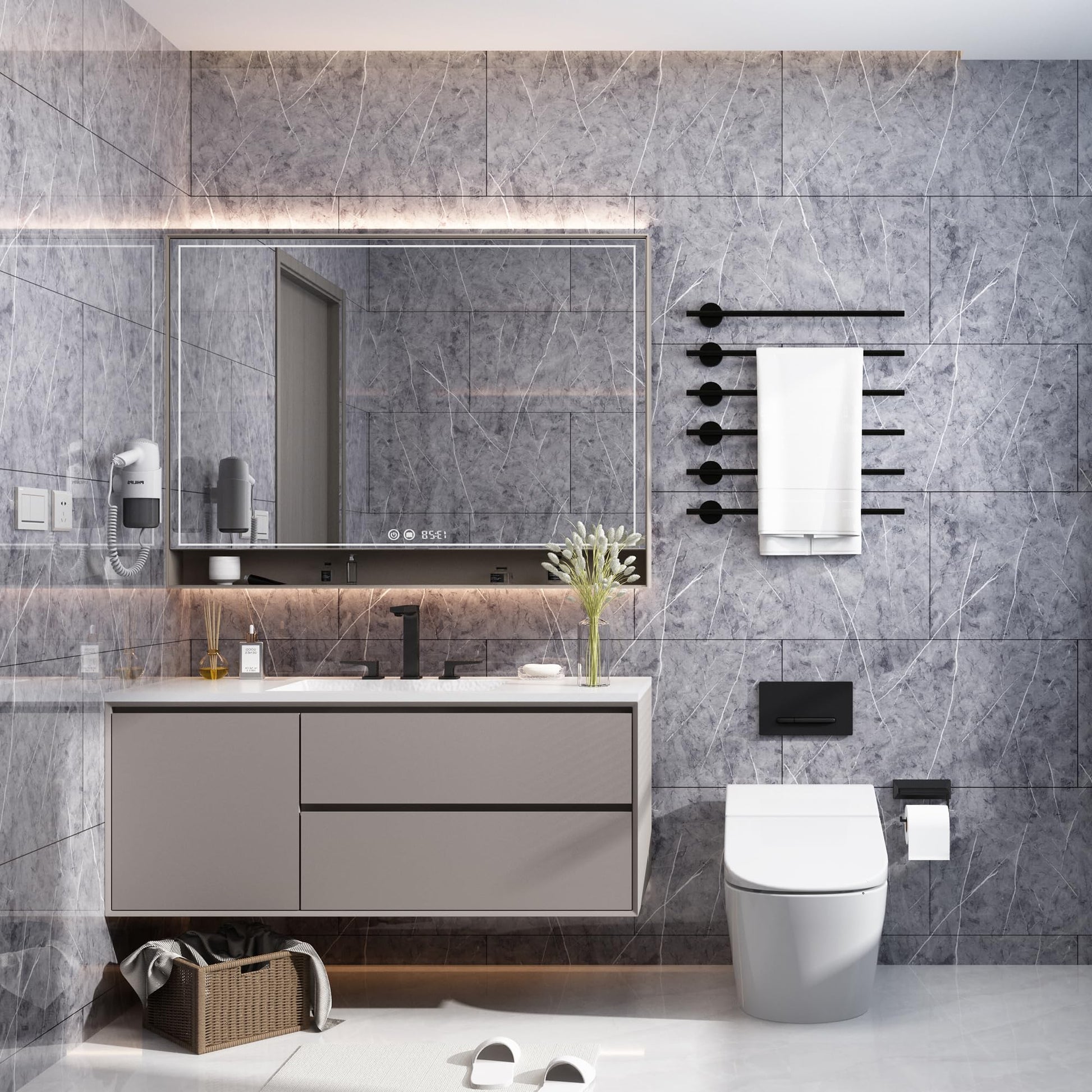 Haimin Wall Panels Peel and Stick 10 Pieces 23.6x11.8in (19.4 Sq. Ft. Coverage) Lightweight Backsplash Marble Look Tile (not Real Marble) Ideal for Kitchen Bathrooms Living Rooms Bedrooms (Gray-YSH)
