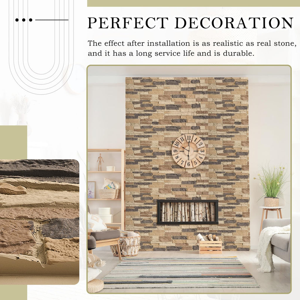 Maasechs 2 Pack Faux Stone Wall Covering Panels 45.6''L x 23.6''H x 0.98''D for Interior Exterior Decor Stone Siding Panels Artificial 3D Veneer for Outdoor Home Improvement Projects (Light Brown)