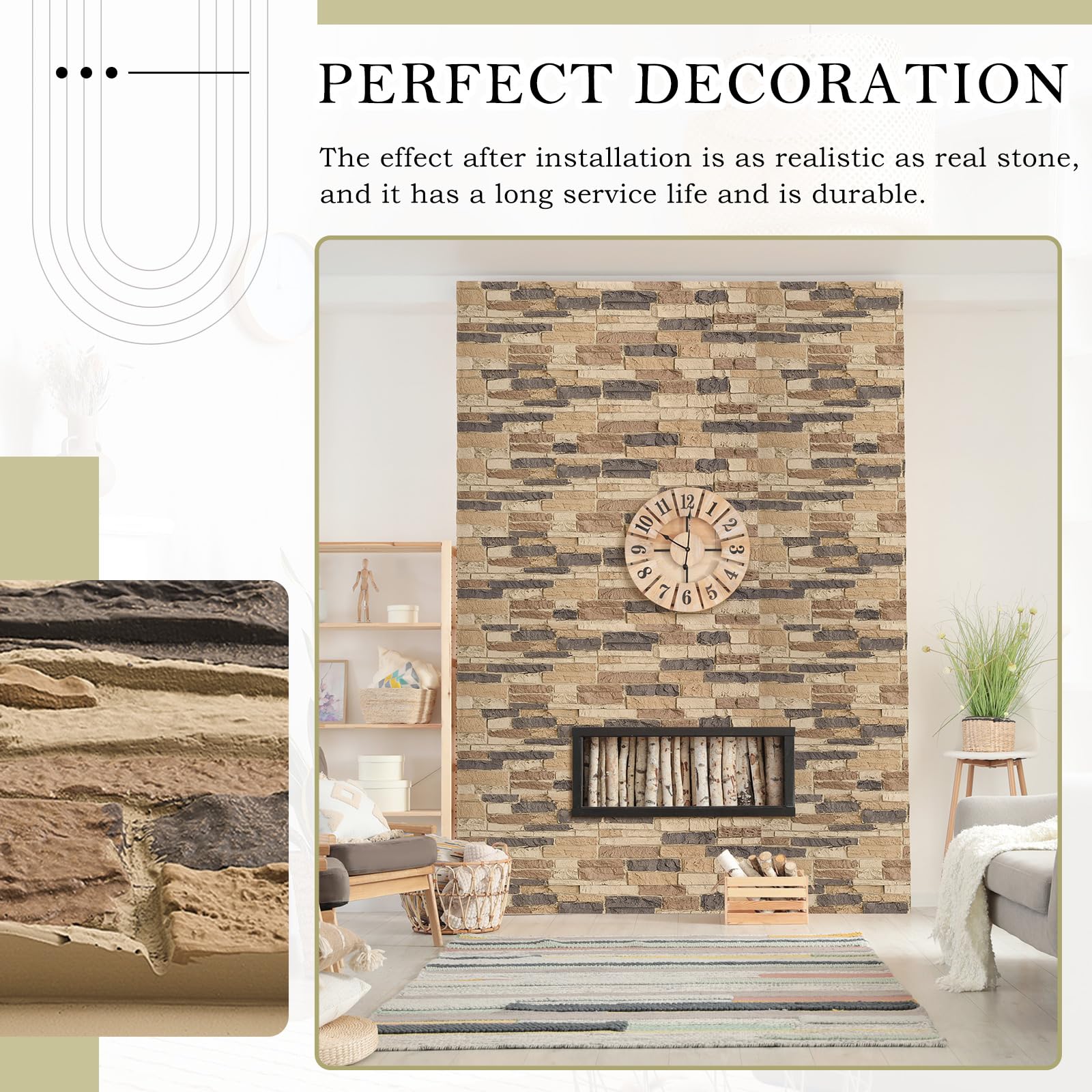 Maasechs 2 Pack Faux Stone Wall Covering Panels 45.6''L x 23.6''H x 0.98''D for Interior Exterior Decor Stone Siding Panels Artificial 3D Veneer for Outdoor Home Improvement Projects (Light Brown)