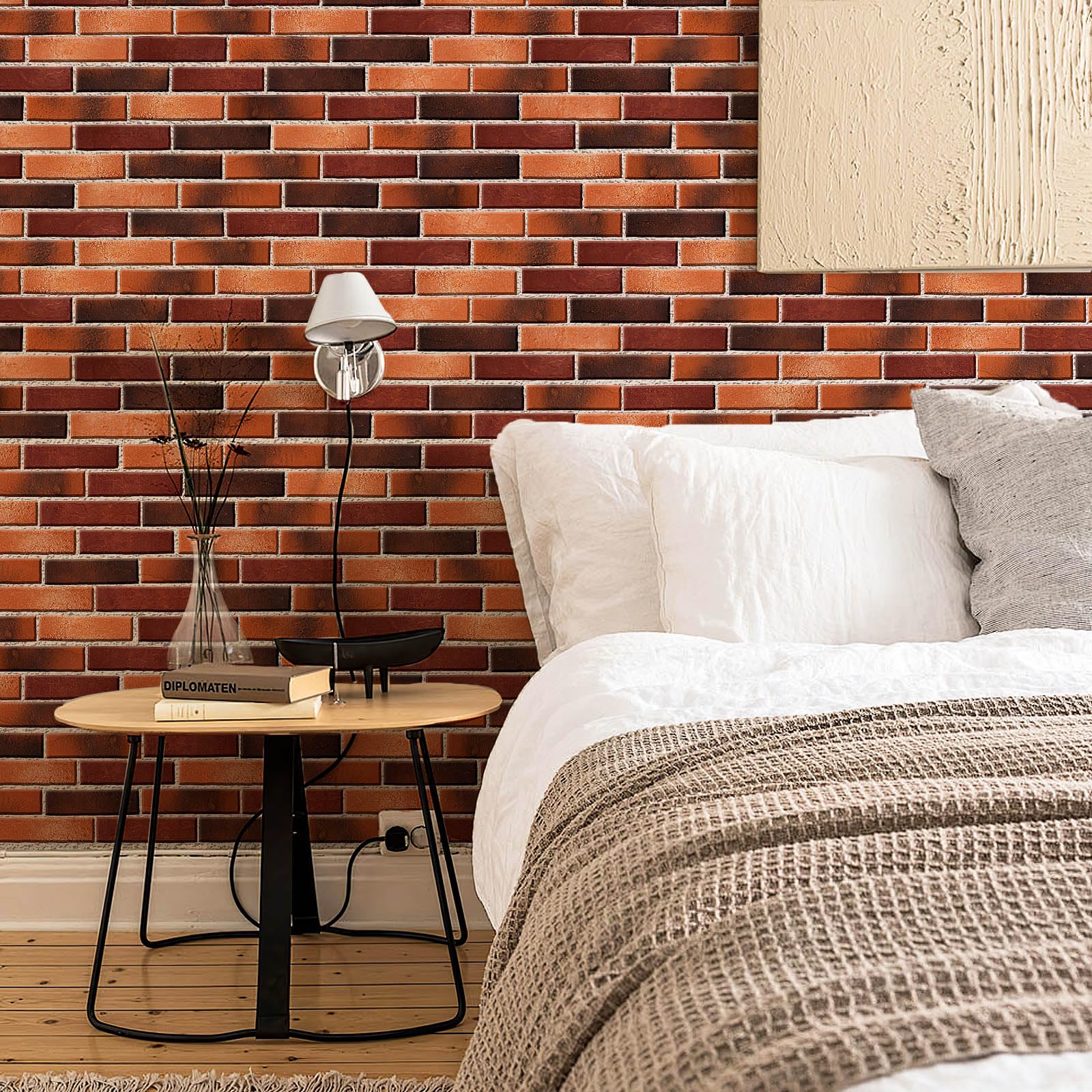 Holydecot Red Faux Brick Wall Tiles, 3D Thin Brick Veneers for Indoor Outdoor Wall Decoration, for TV Background, Bedroom, Bathroom, and Fence Wall Panels 76pcs 10 sq.ft