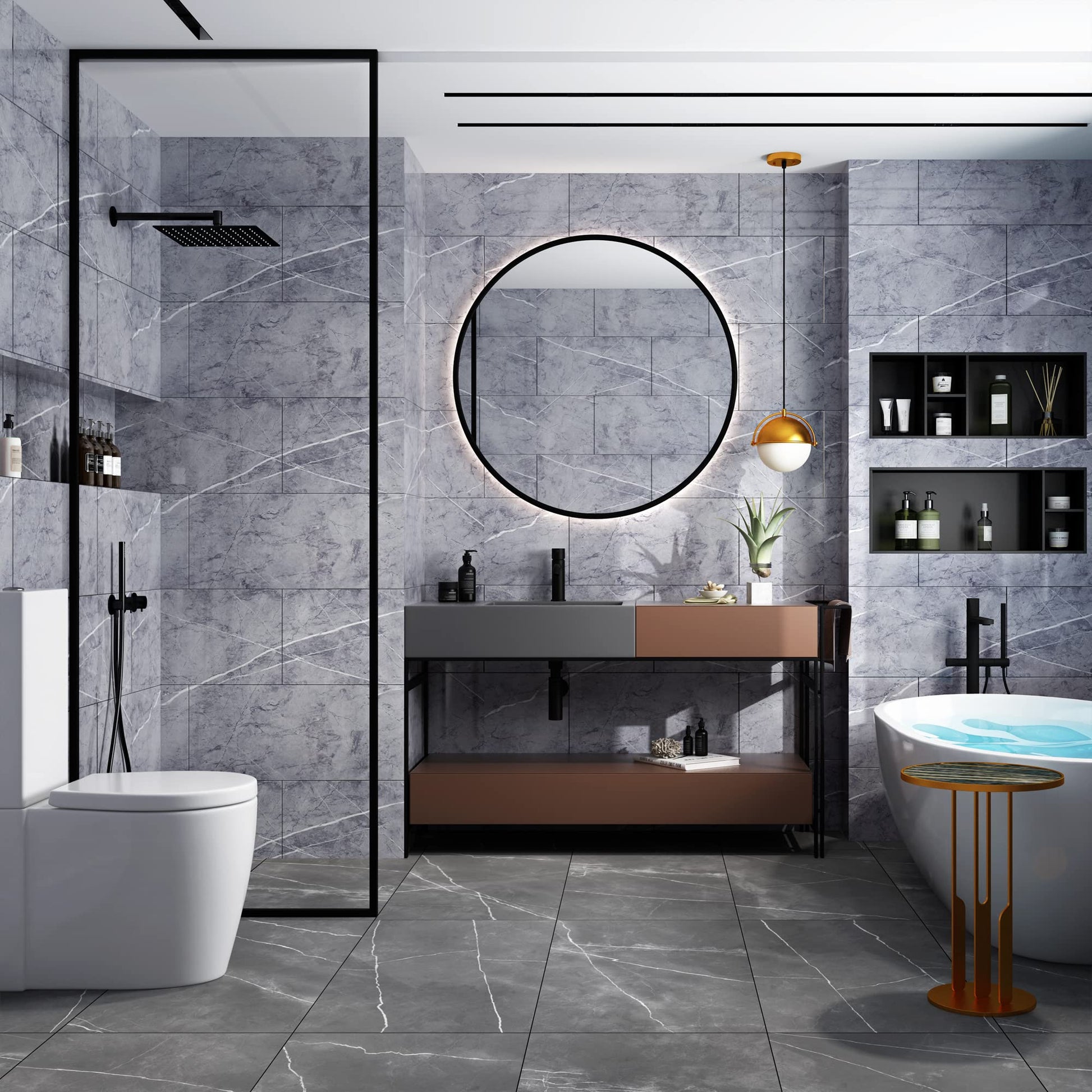 Haimin Wall Panels Peel and Stick 10 Pieces 23.6x11.8in (19.4 Sq. Ft. Coverage) Lightweight Backsplash Marble Look Tile (not Real Marble) Ideal for Kitchen Bathrooms Living Rooms Bedrooms (Gray-YSH)