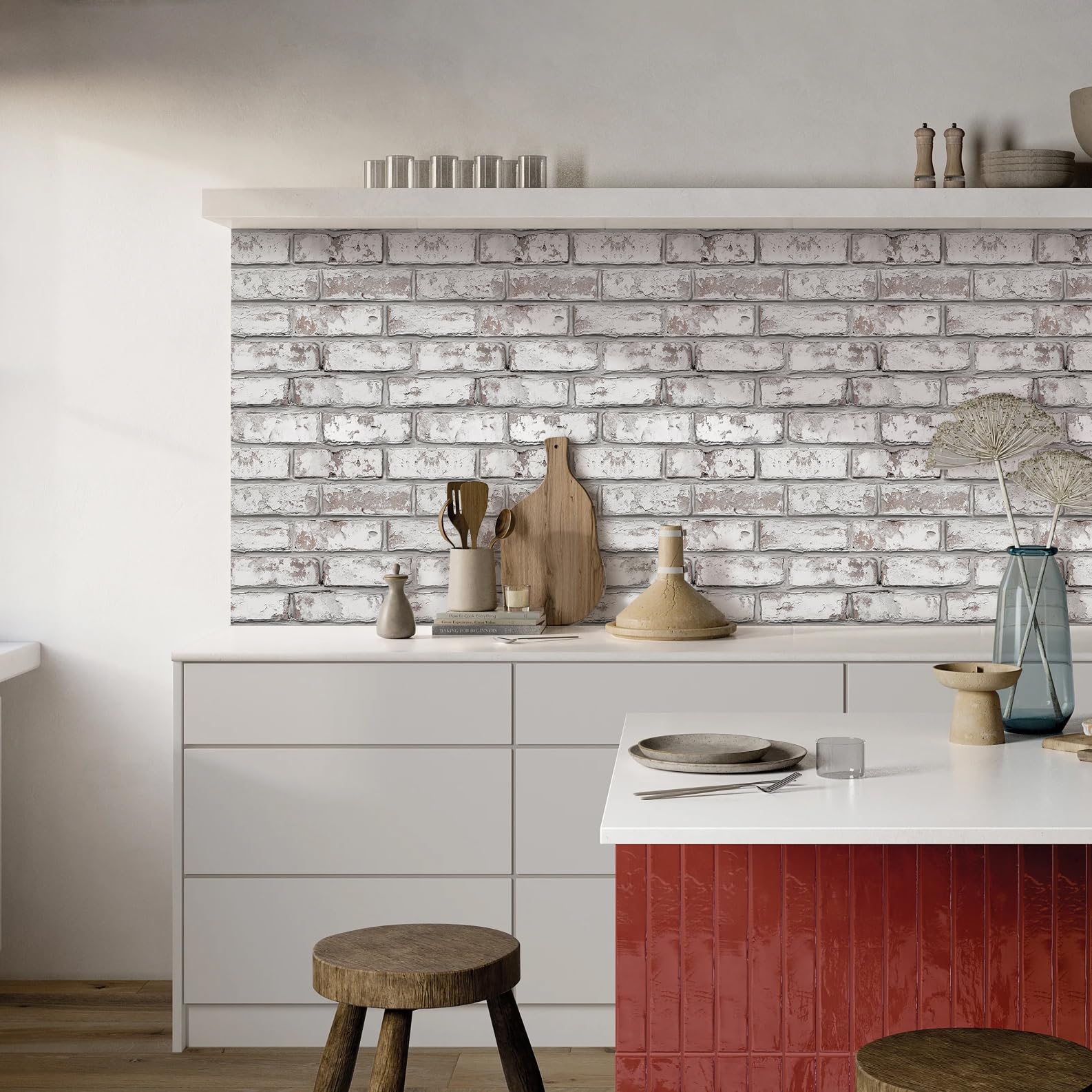 Commomy 10 Pcs 3D Faux Brick Wall Panels -11.8"X11.8" Small Size PVC Peel and Stick Tiles Brick Backsplash DIY Self-Adhesive Wall Tile for Bedroom, Living Room, Kitchen, Fireplace, RV